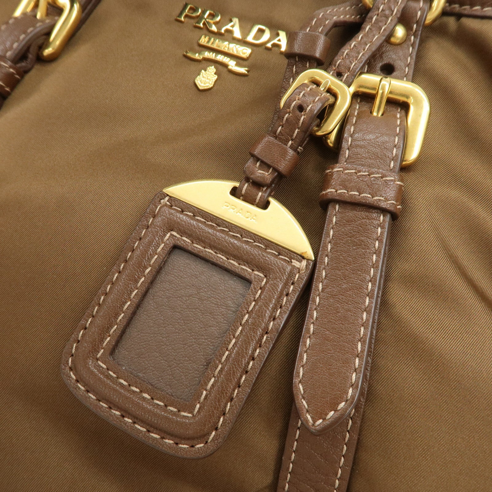 PRADA Logo Nylon Leather 2Way Tote Bag Shoulder Bag Brown BN1841