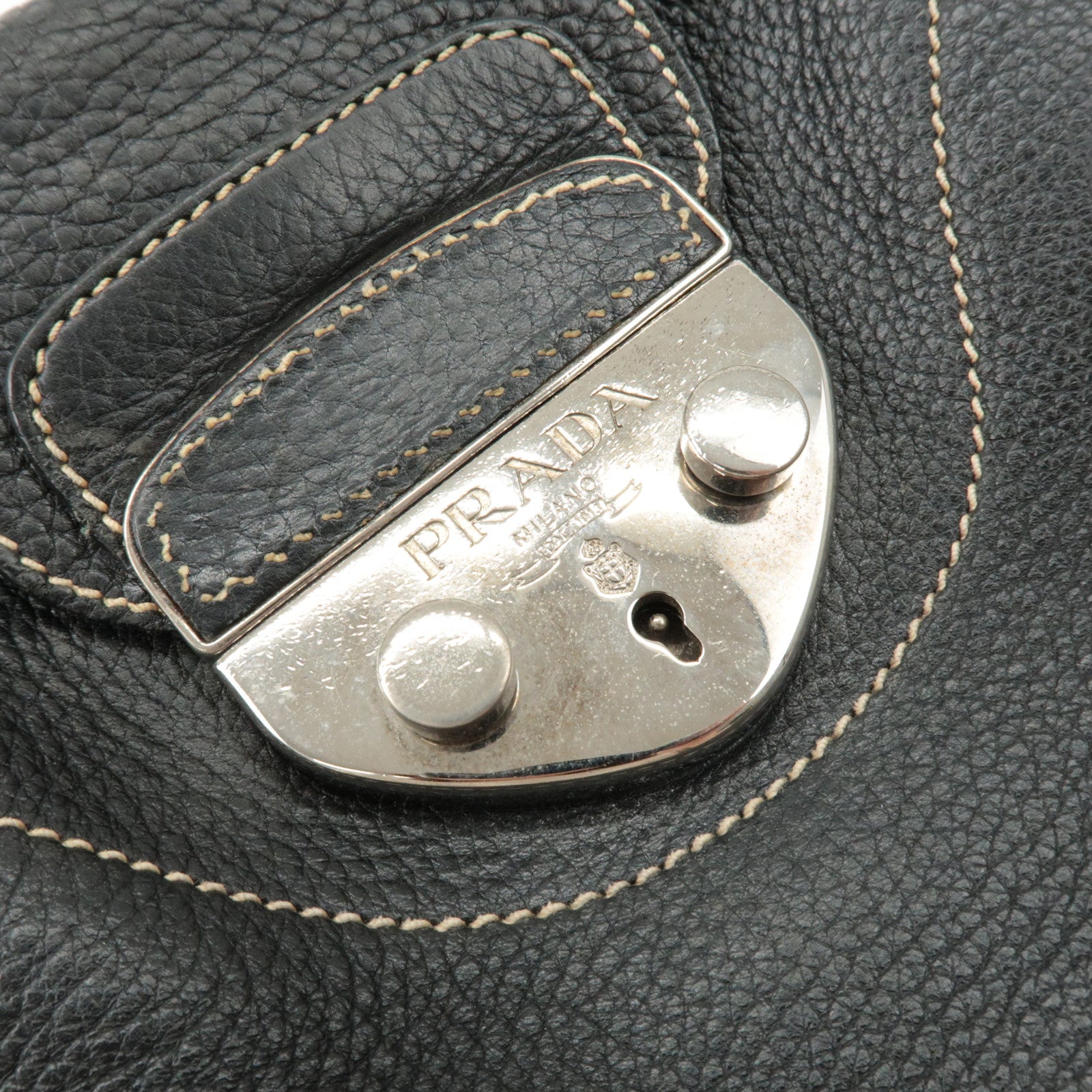 PRADA Logo Leather Shoulder Bag Hand Bag Black BR3593 Used