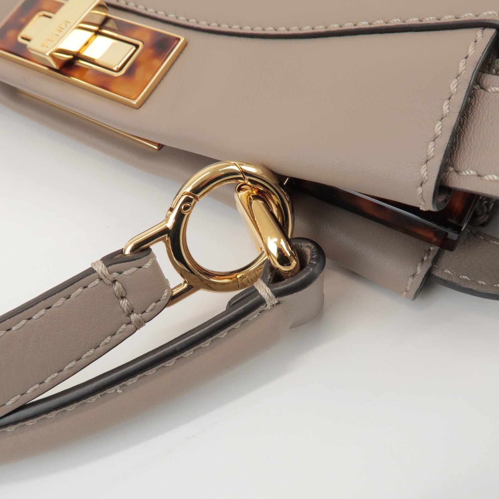 FENDI Peekaboo Leather Medium 2Way Hand Bag Greige Beige 8BN290