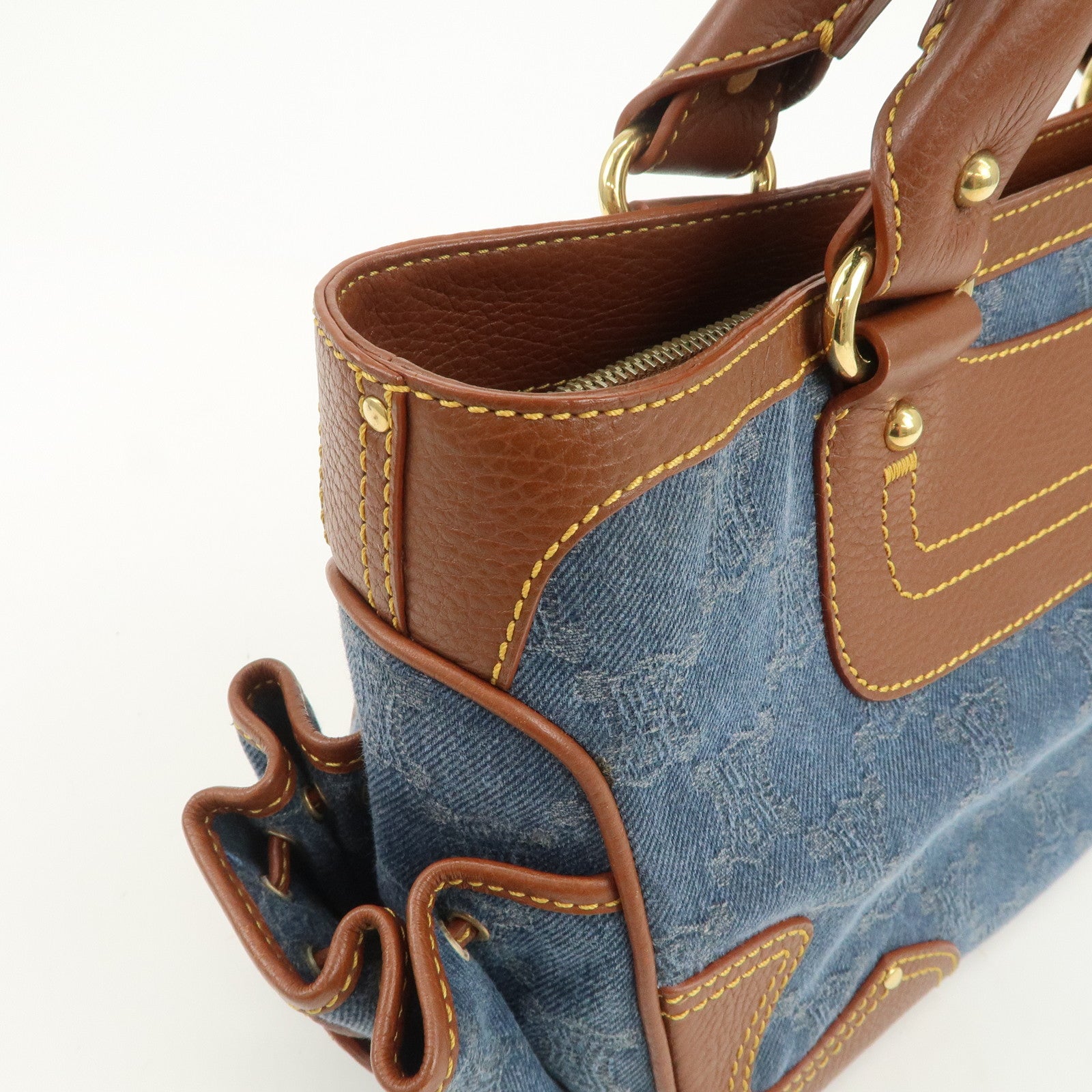 CELINE Macadam Denim Leather Boogie Bag Blue Brown