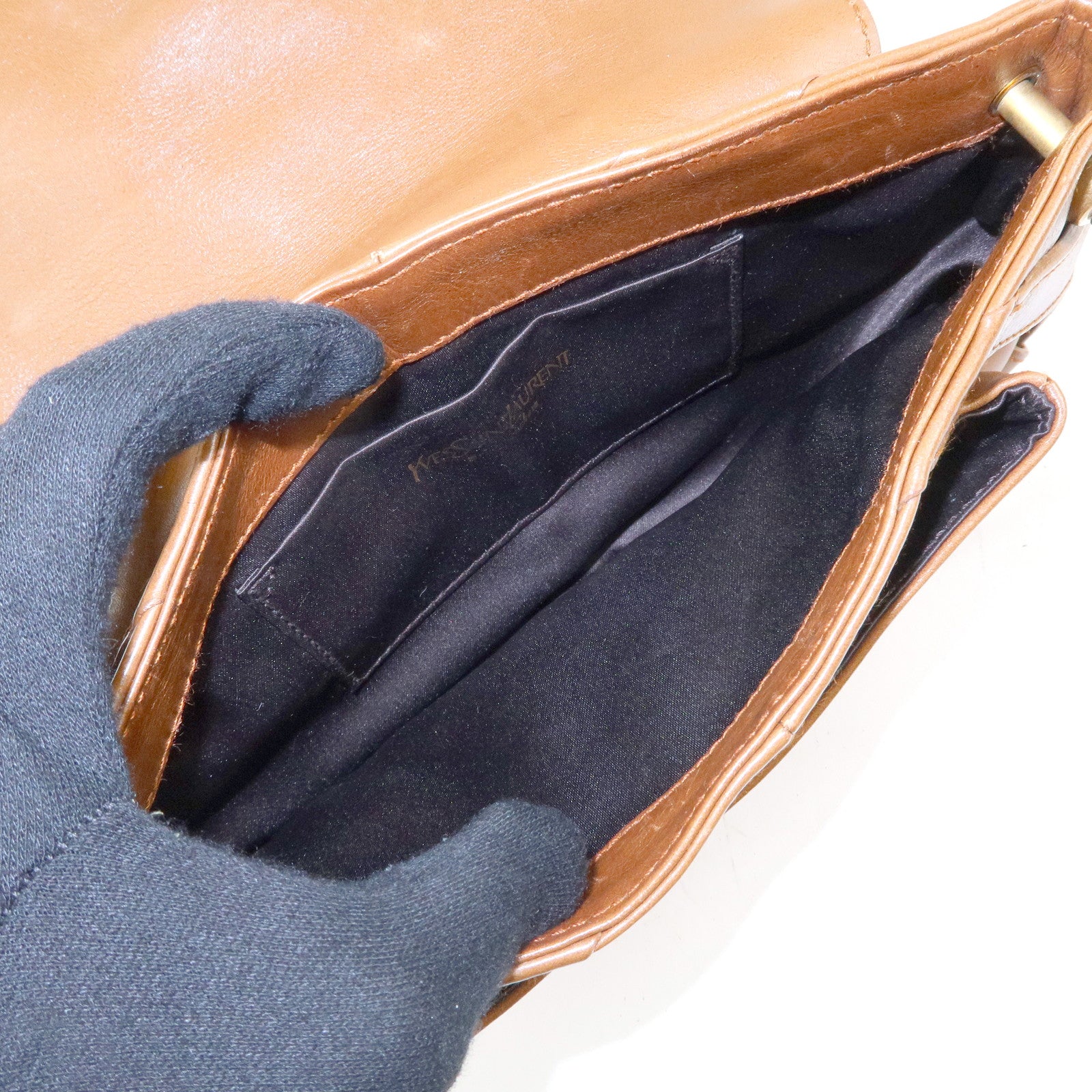 SAINT LAURENT PARIS Leather Shoulder Bag Hand Bag Brown