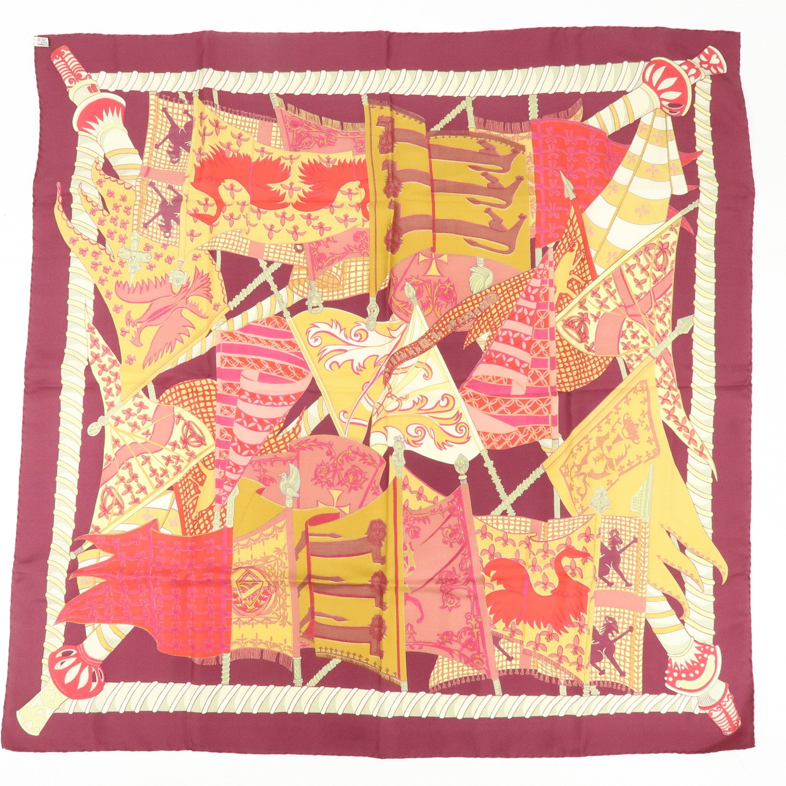 HERMES Carre 90 Set of 2 Silk 100% Scarf Bordeaux Beige