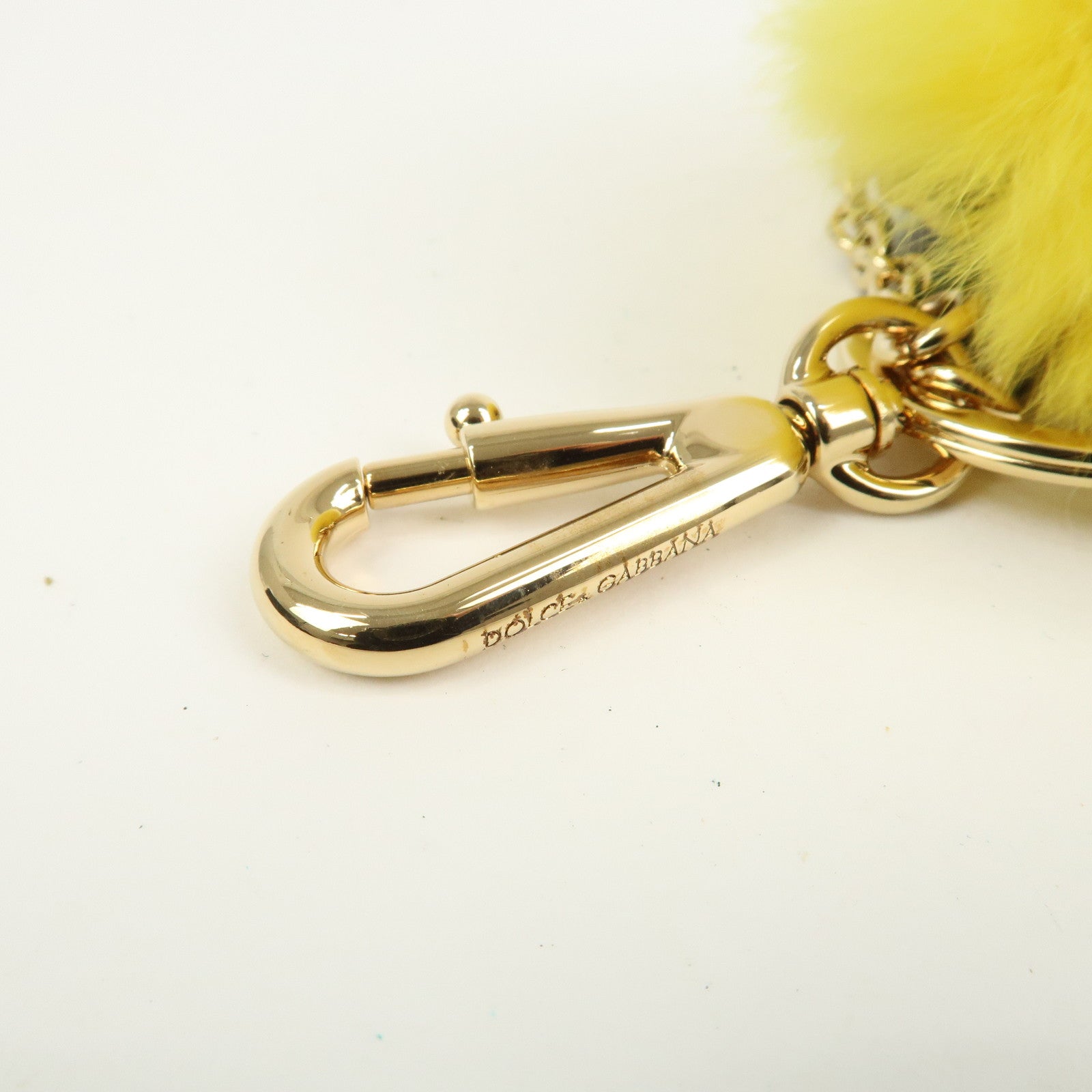 Dolce&Gabbana Citrus Fur Leather Bag Charm Key Holder Yellow