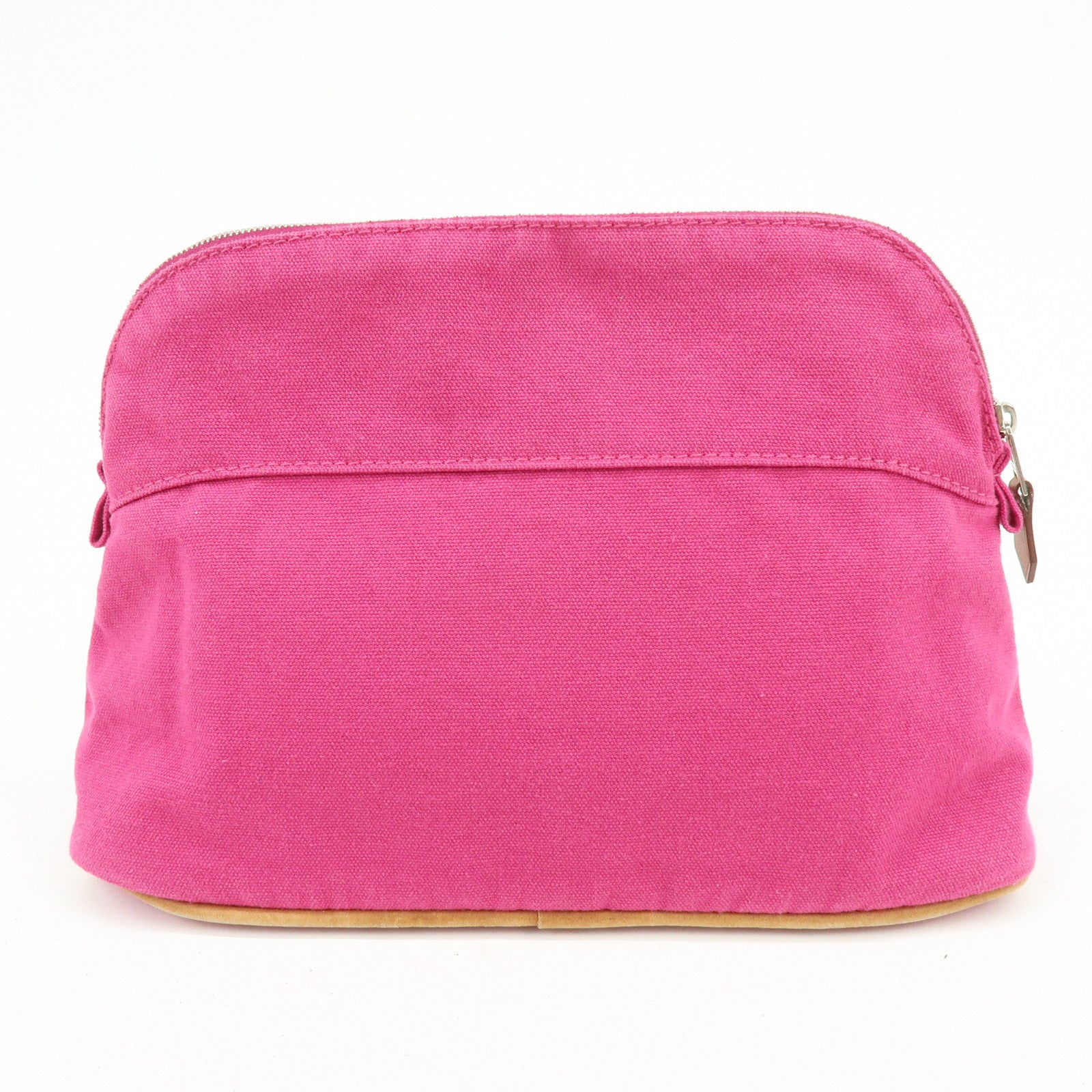 HERMES Bolide Pouch MM Cotton Leather Cosmetic Makeup Pouch Pink