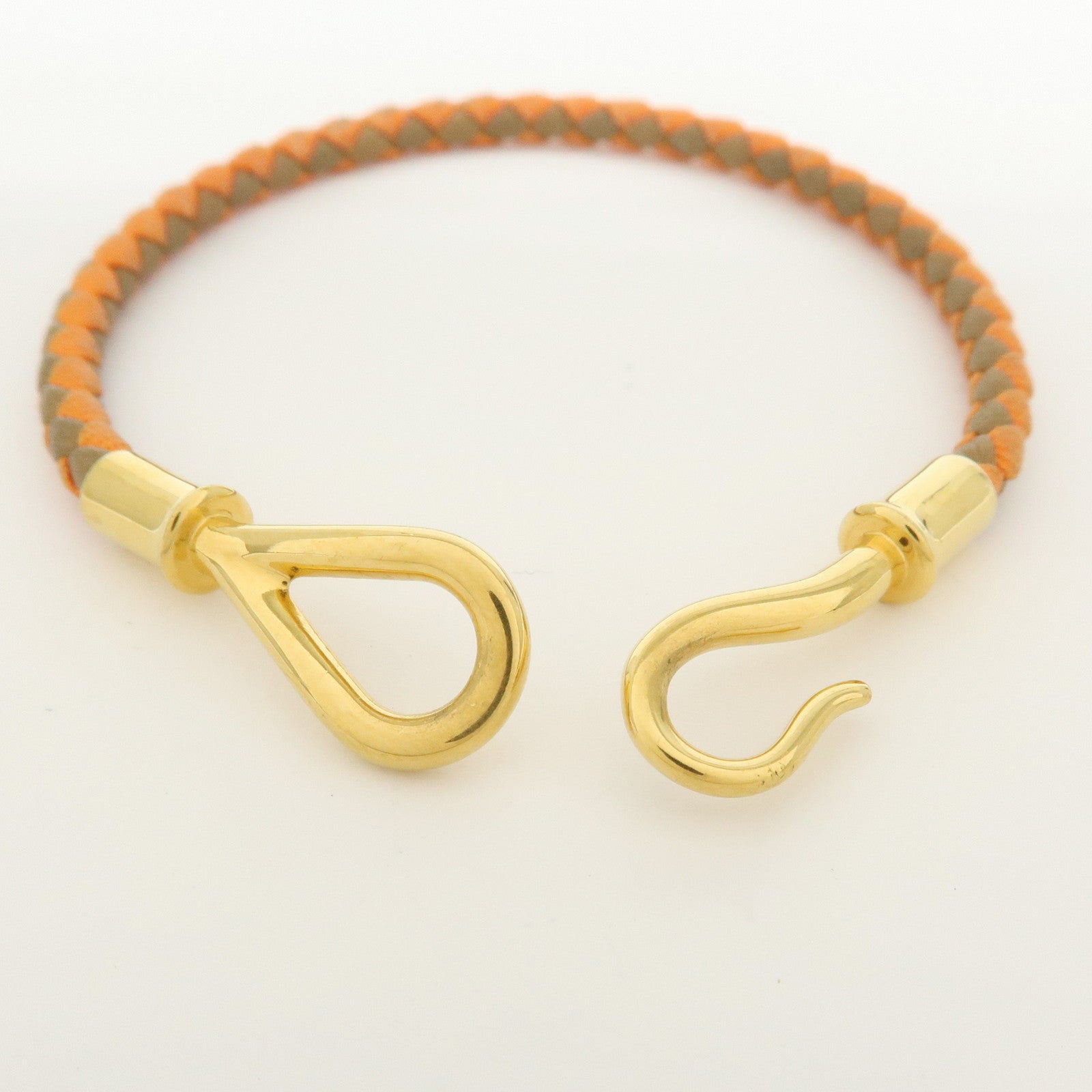 HERMES Leather Jumbo Choker Bracelet Orange Brown