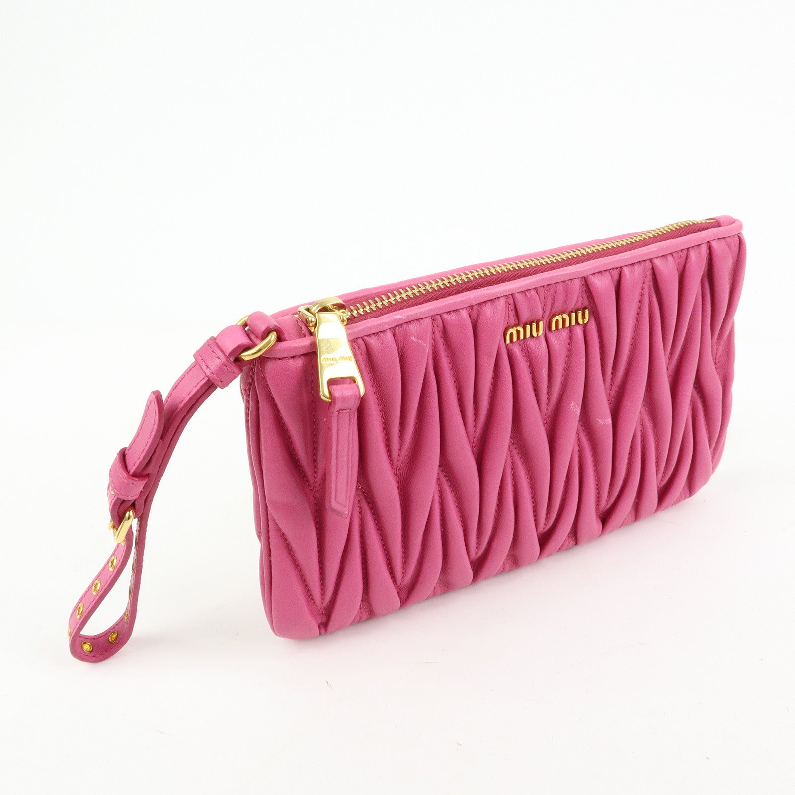 MIU MIU Matelasse Nappa Leather Clutch Bag Pouch Pink 5N1811