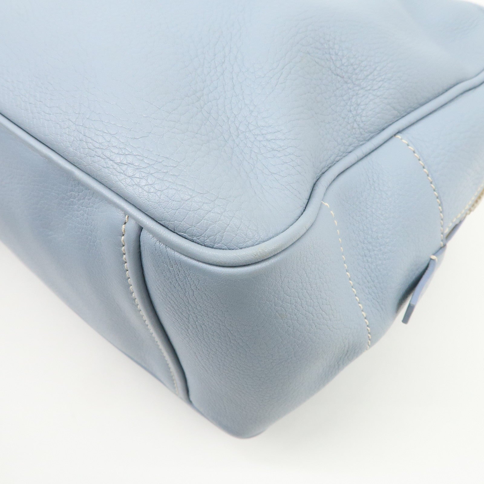 PRADA Leather Boston Bag Shoulder Bag Blue BR2246 Used