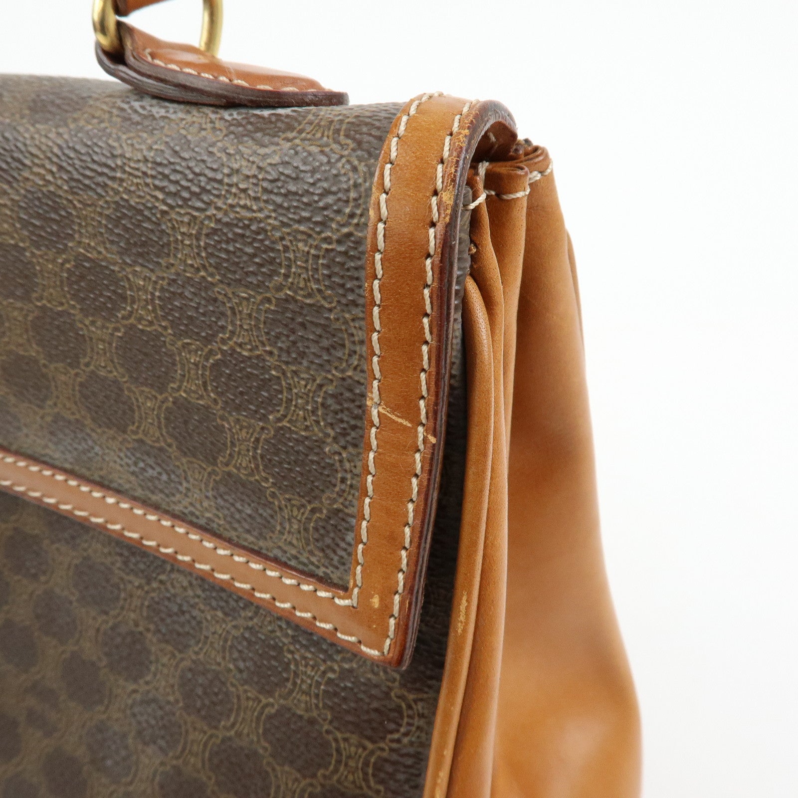 CELINE Macadam PVC Leather Hand Bag Top Handle Flap Bag Brown