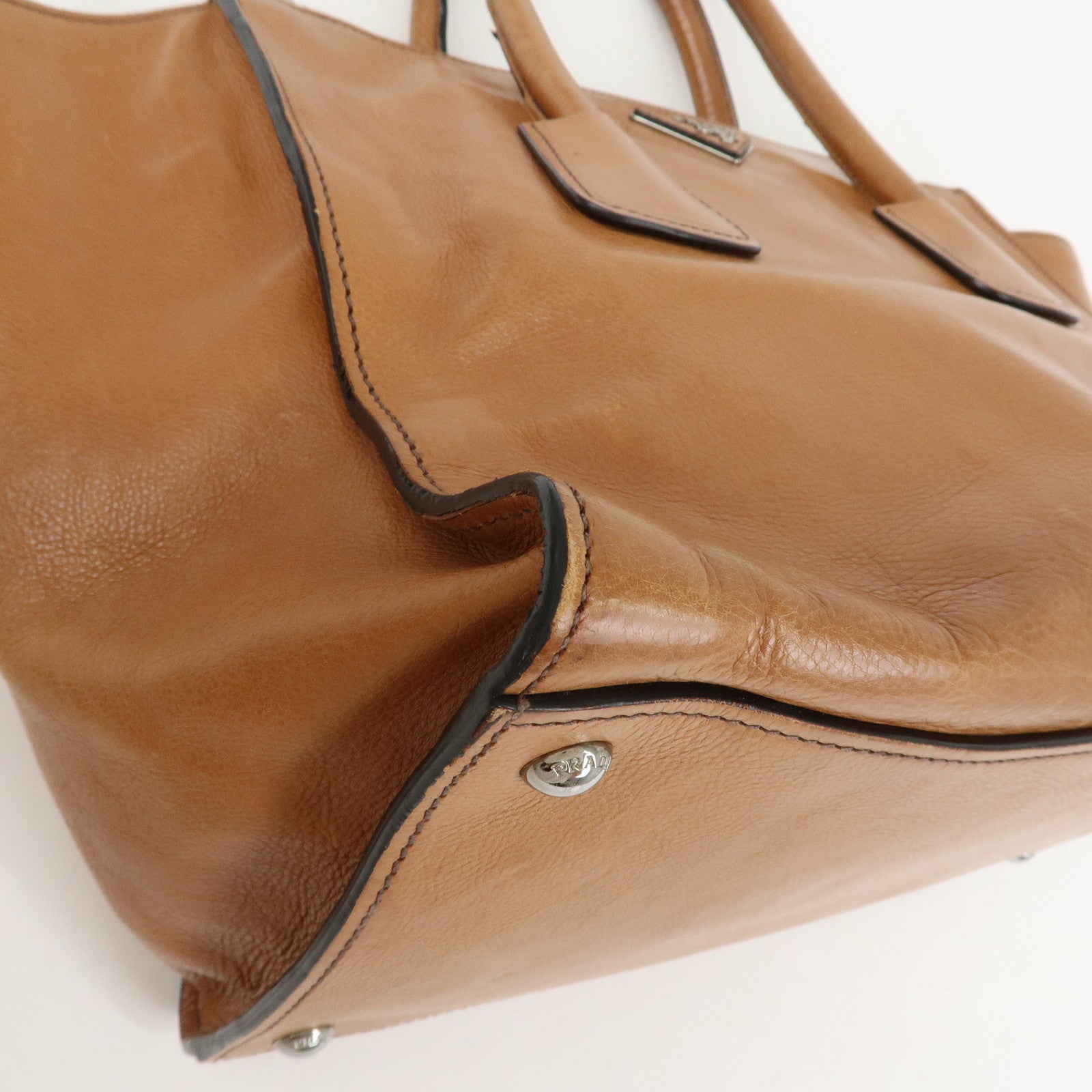 PRADA Triangle Logo Leather 2Way Hand Bag Shoulder Bag Brown BN2619