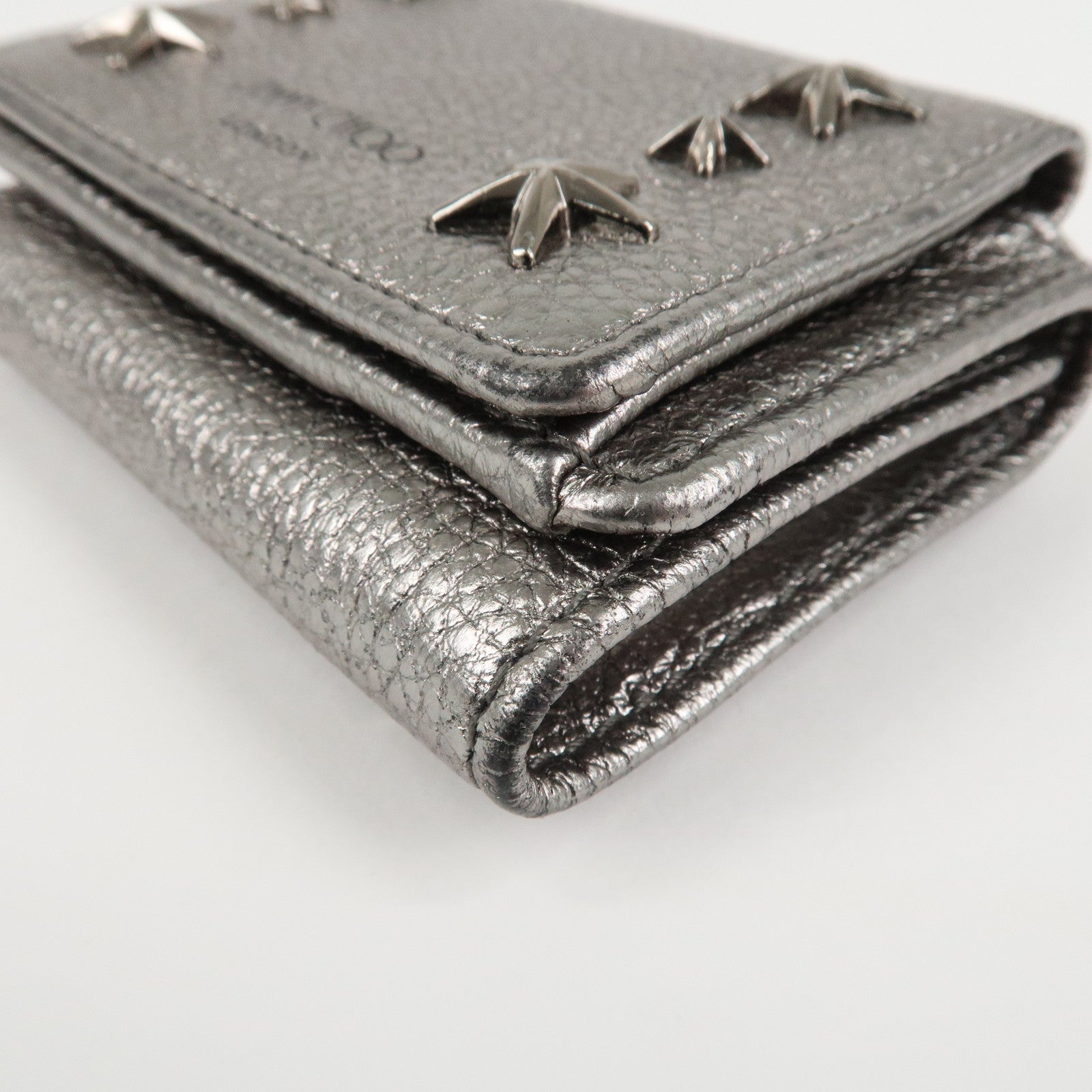 JIMMY CHOO 202 NEMO Studs Leather Compact Wallet Silver Used