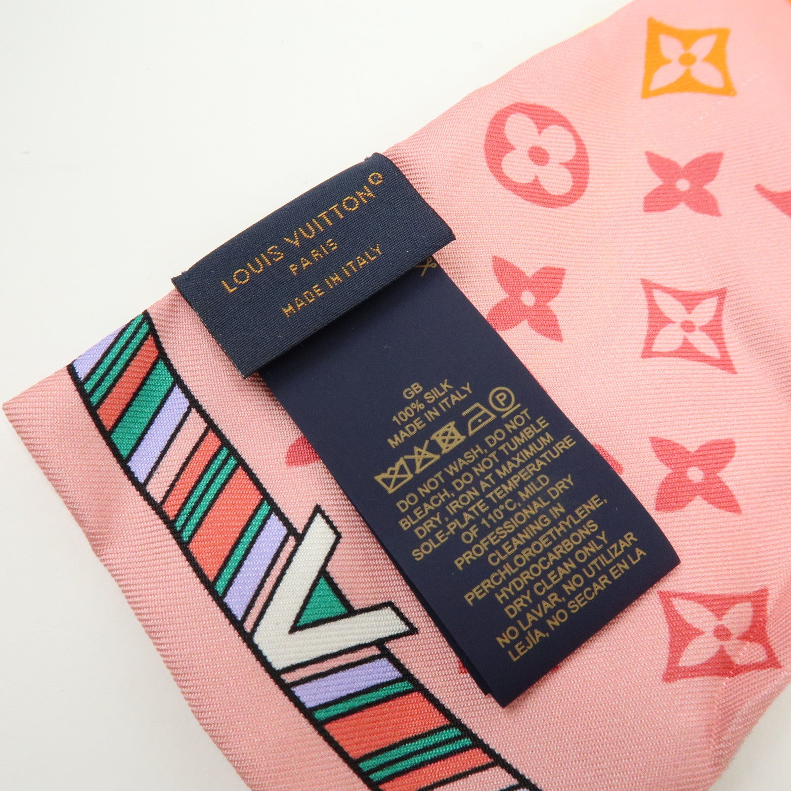 Louis Vuitton Monogram Silk 100% Bandeau My LV Tags Scarf M77677