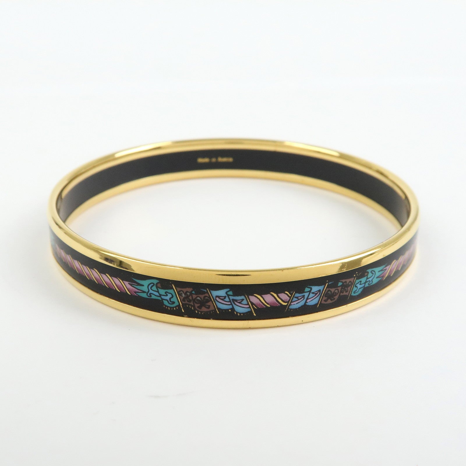 HERMES Email PM Plated Bracelet Bangle Black Gold