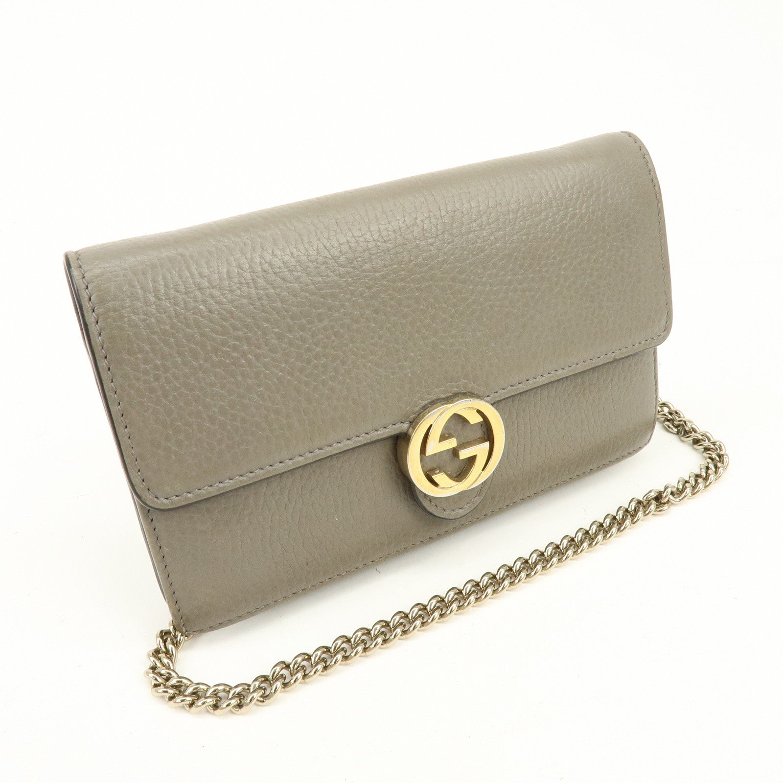 GUCCI Interlocking G Leather Chain Wallet Shoulder Bag Gray 510314