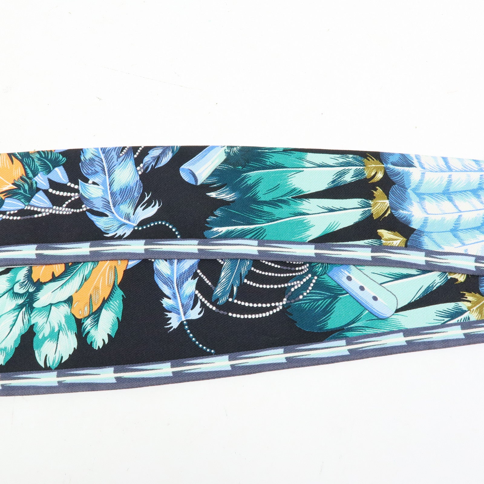 HERMES Silk 100% Twilly Scarf Brazil Black Blue