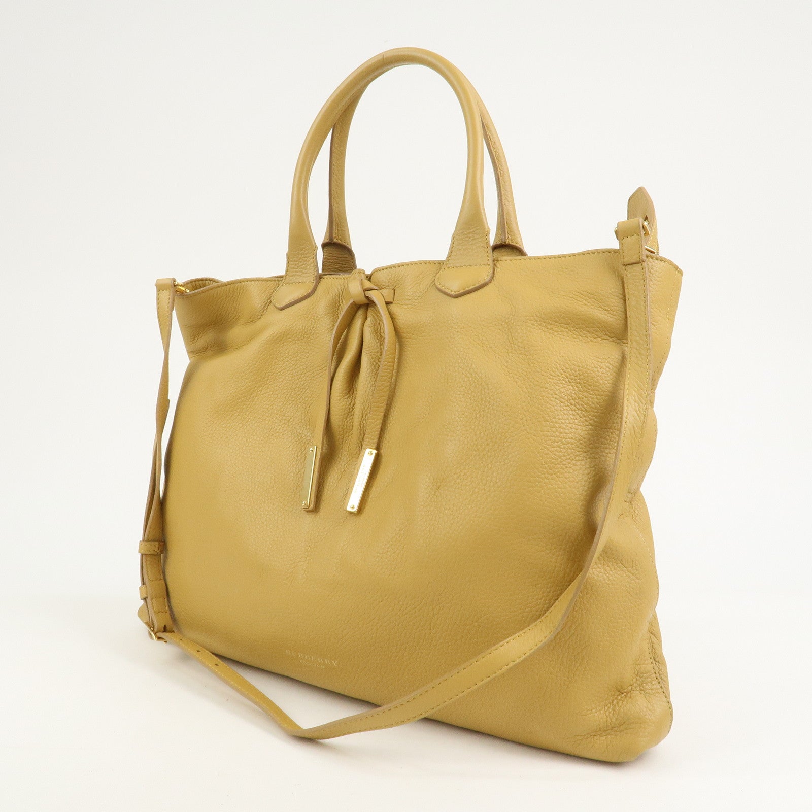 BURBERRY Logo Leather 2Way Bag Shoulder Hand Bag Mustard