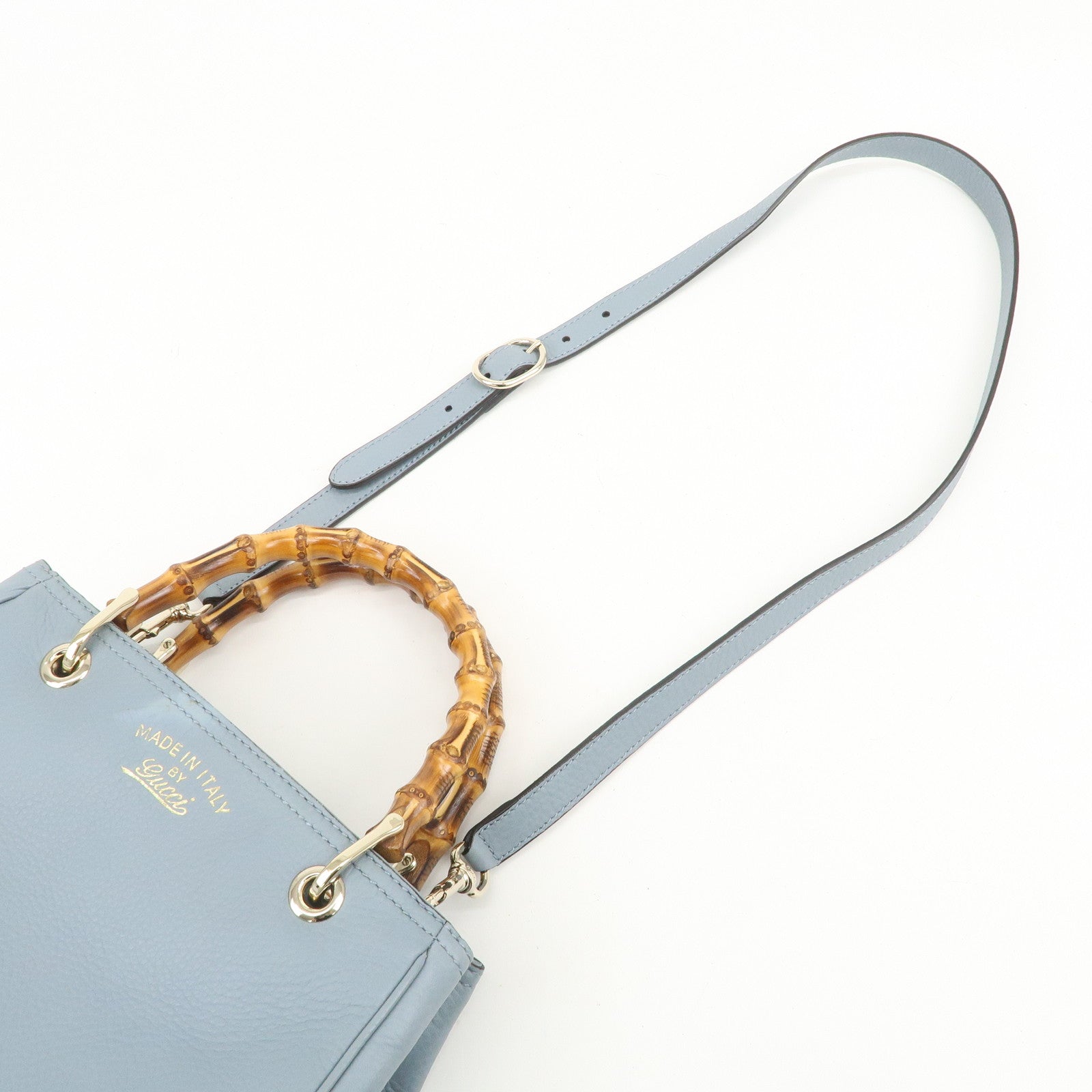 GUCCI Bamboo Leather 2Way Bag Hand Shoulder Bag Light Blue 336032