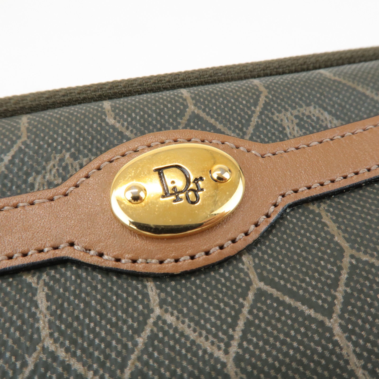 Chiristian Dior Honeycomb PVC Leather Pouch Brown