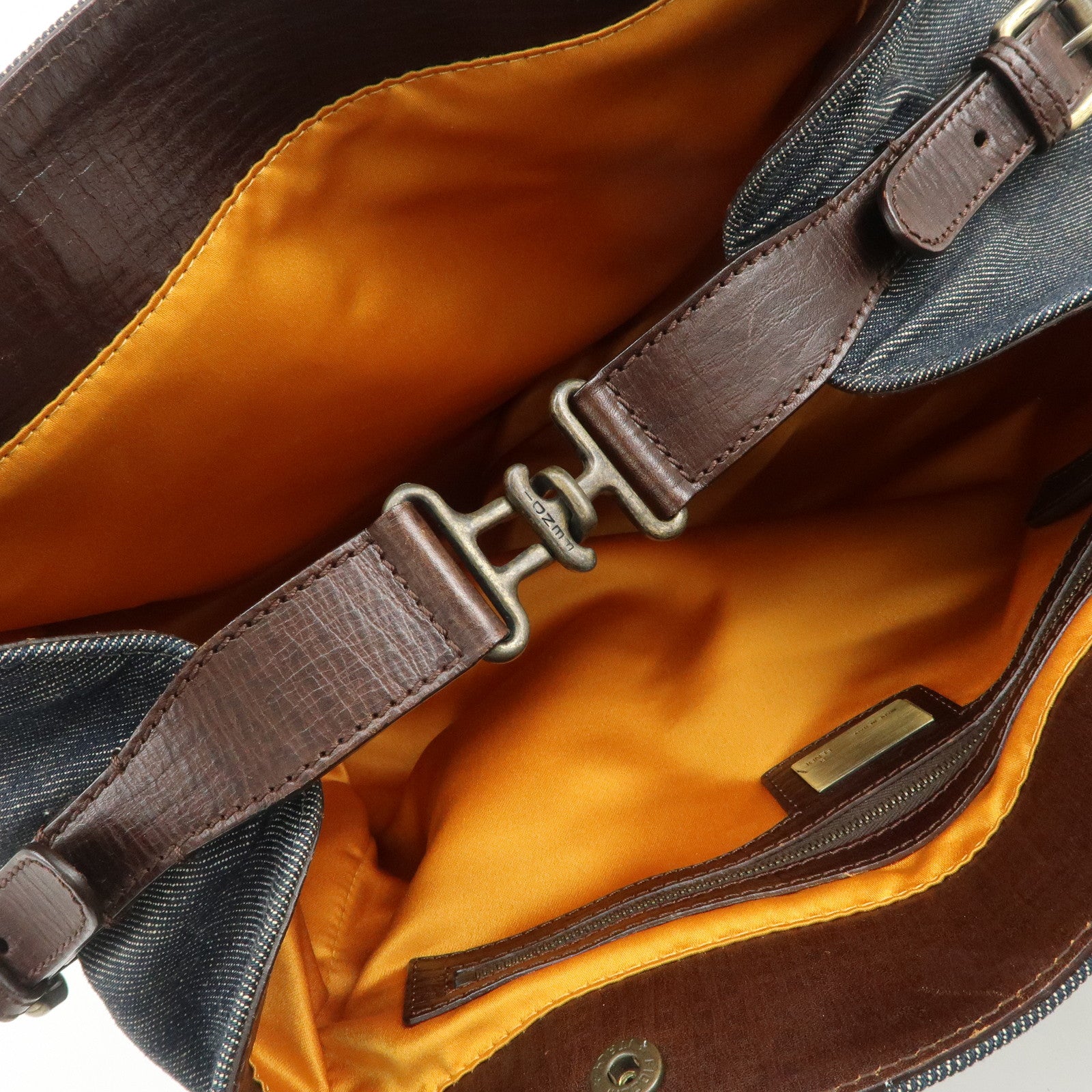 FENDI Etonico Denim Leather Tote Bag Shoulder Bag Brown 8BN162