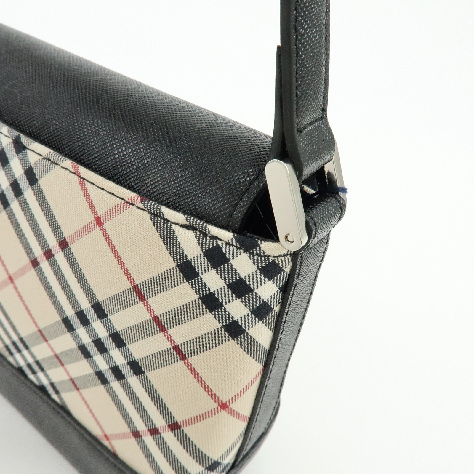 BURBERRY Nova Plaid Canvas Leather Shoulder Hand Bag Beige Black