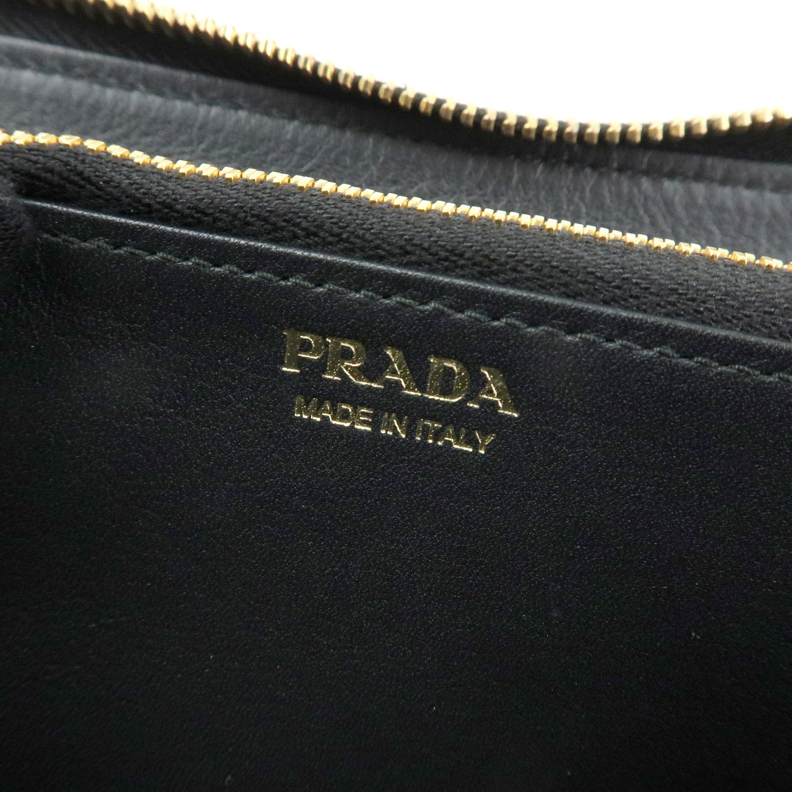 PRADA Triangle Logo Studs Leather Round Zippy Long Wallet Black