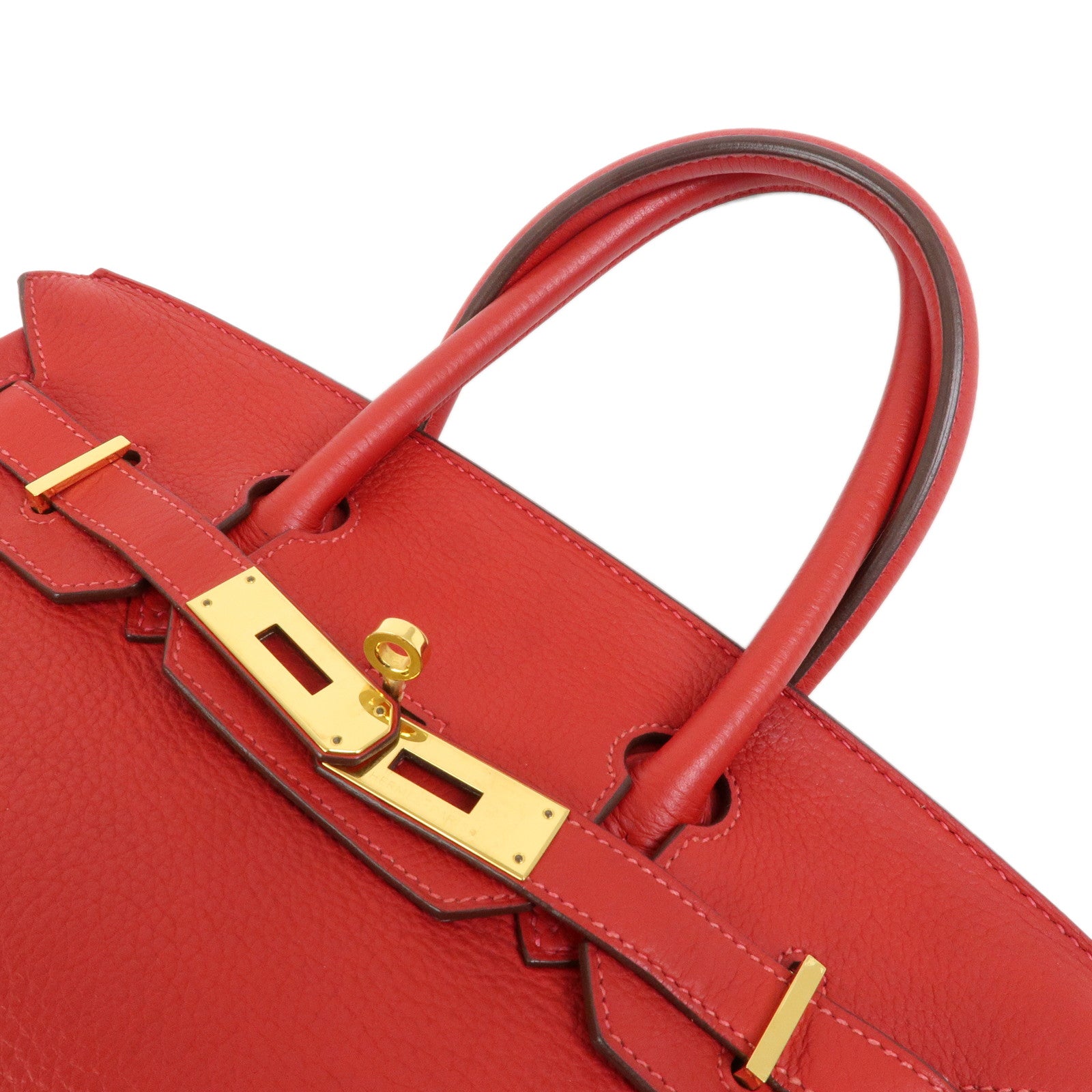 HERMES Birkin 30 Togo Leather Hand Bag □R Stamped Rouge Casaque