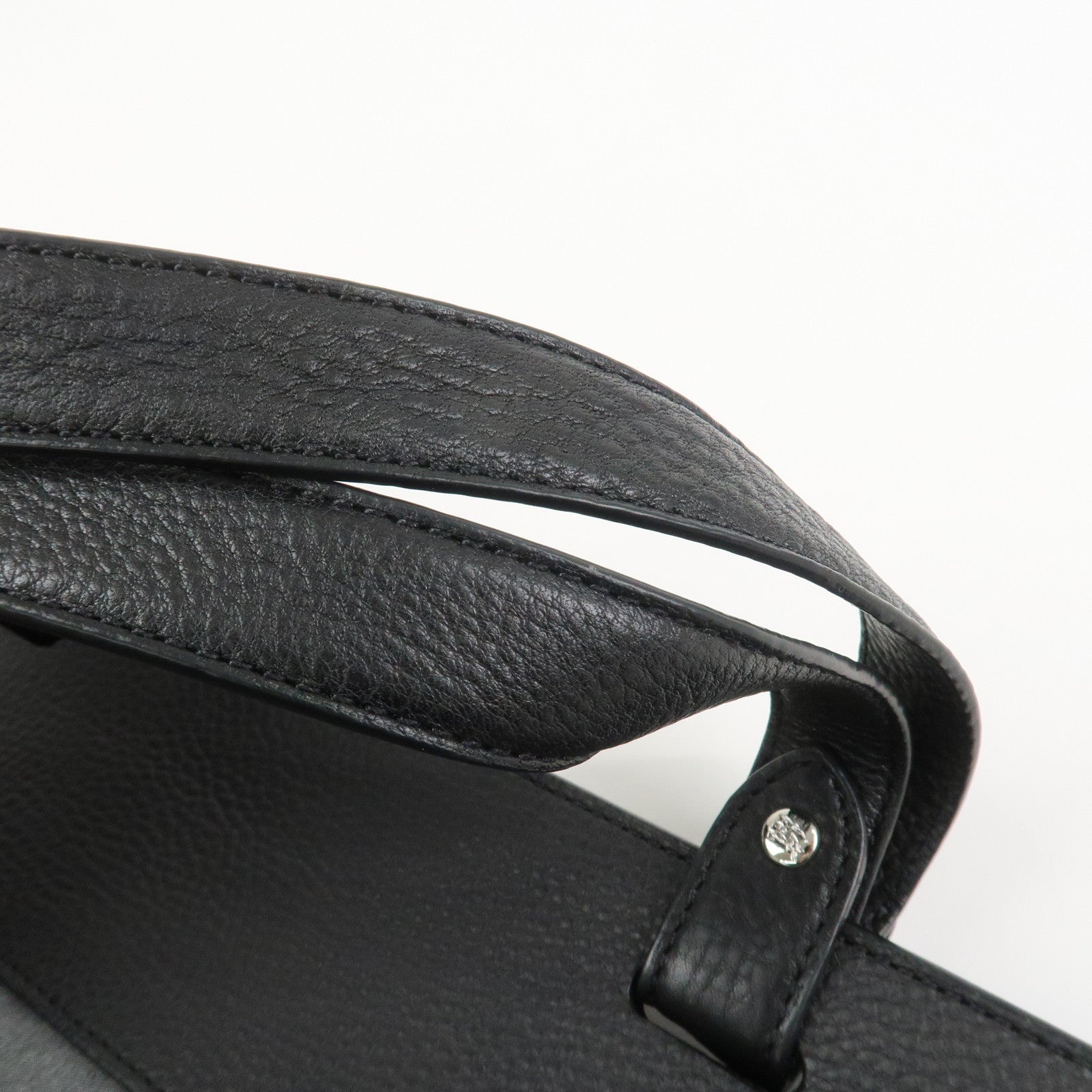 BURBERRY Logo Leather Canvas Tote Bag Black Grey