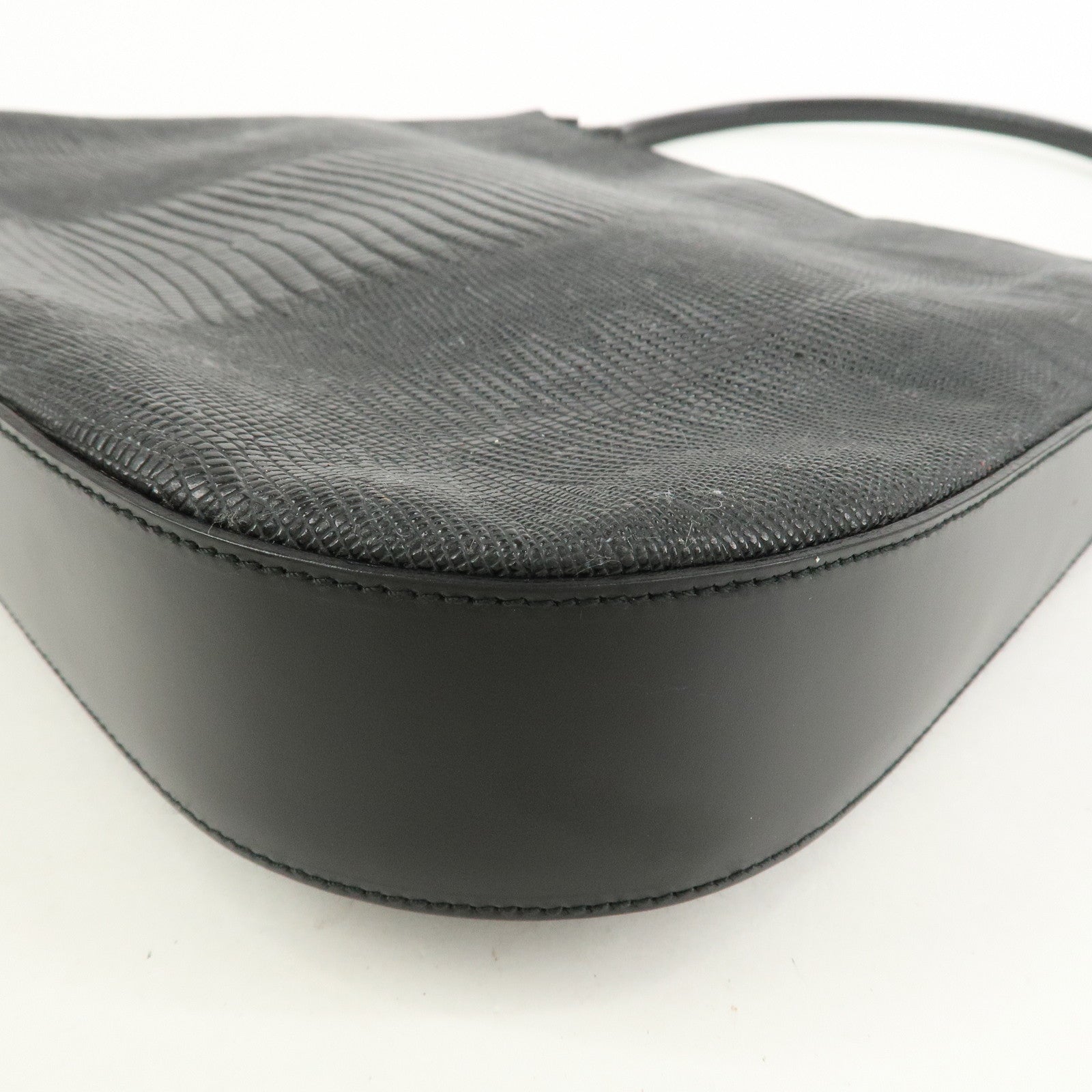 Ferragamo Embossed Leather Shoulder Bag Hand Bag Black