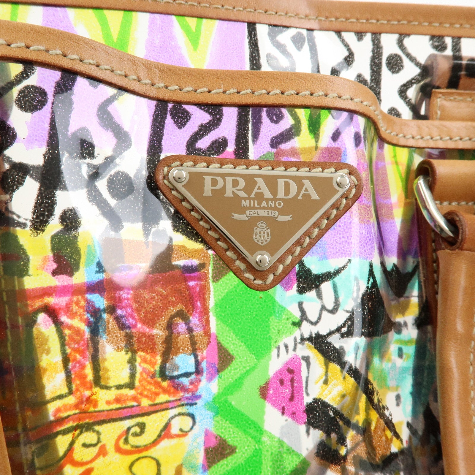 PRADA Venetian Print PVC Leather Tote Bag Clear Multicolor BR2515