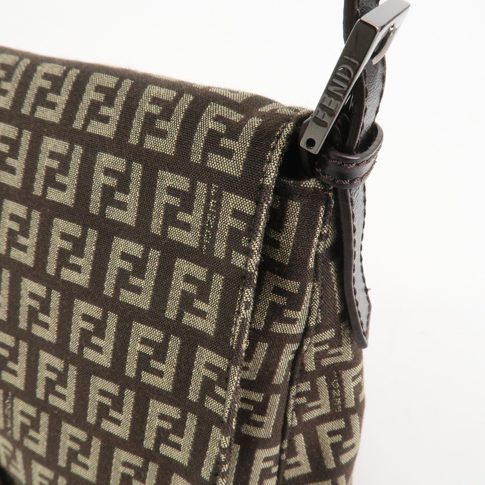 FENDI Mamma Baguette Zucchino Shoulder Bag Brown Beige 8BR001