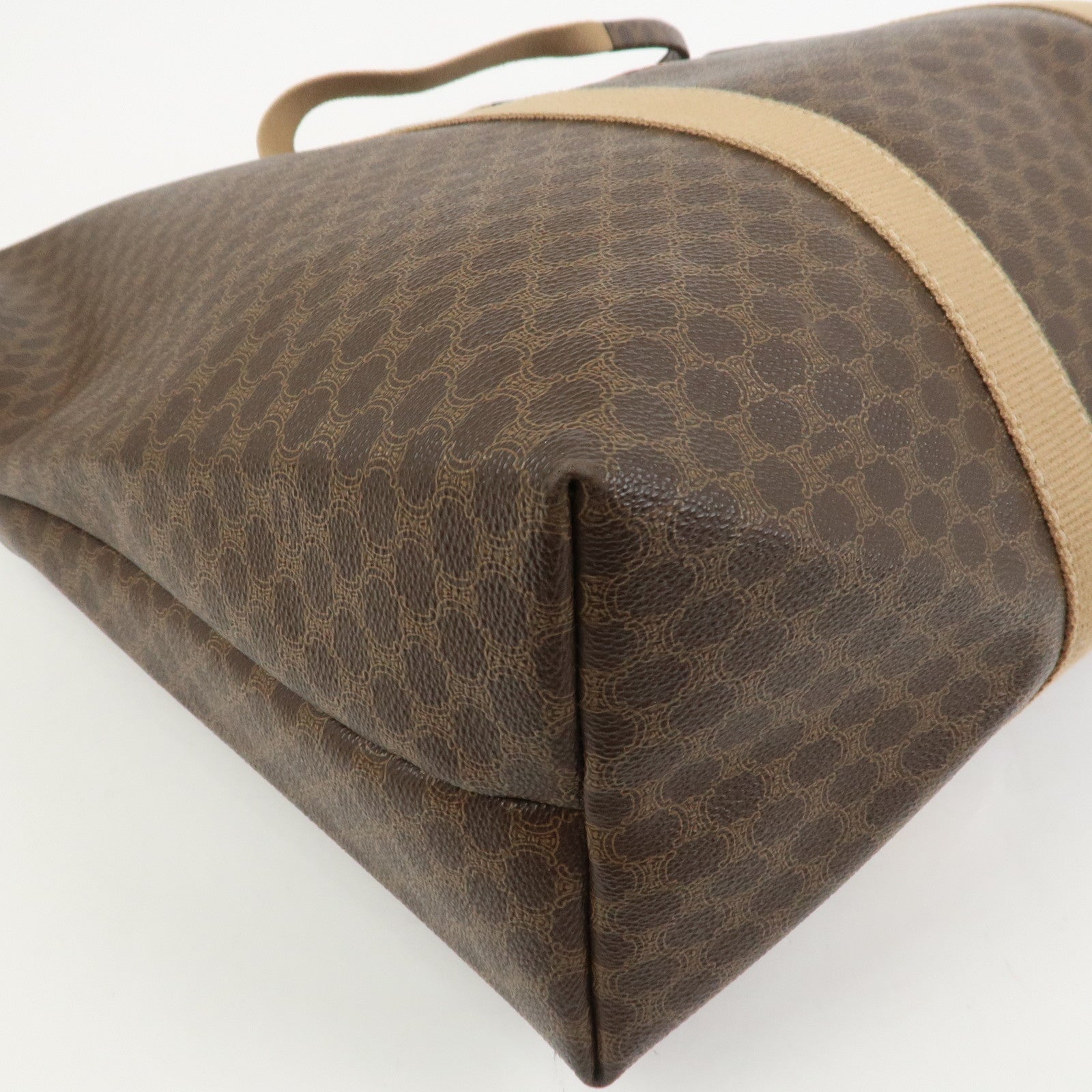 CELINE Macadam PVC Canvas Leather Boston Bag Hand Bag Brown