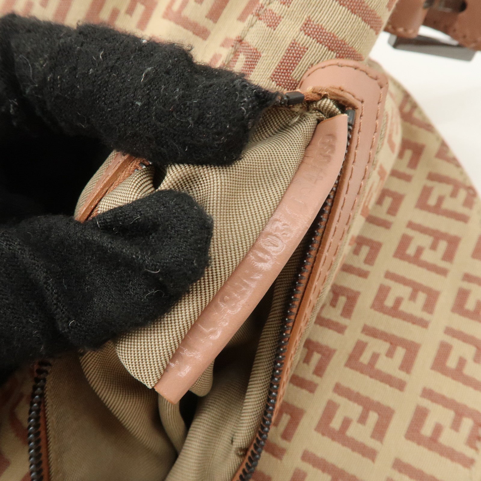 FENDI Mamma Baguette Zucchino Canvas Leather Pink Beige 8BR003 Used