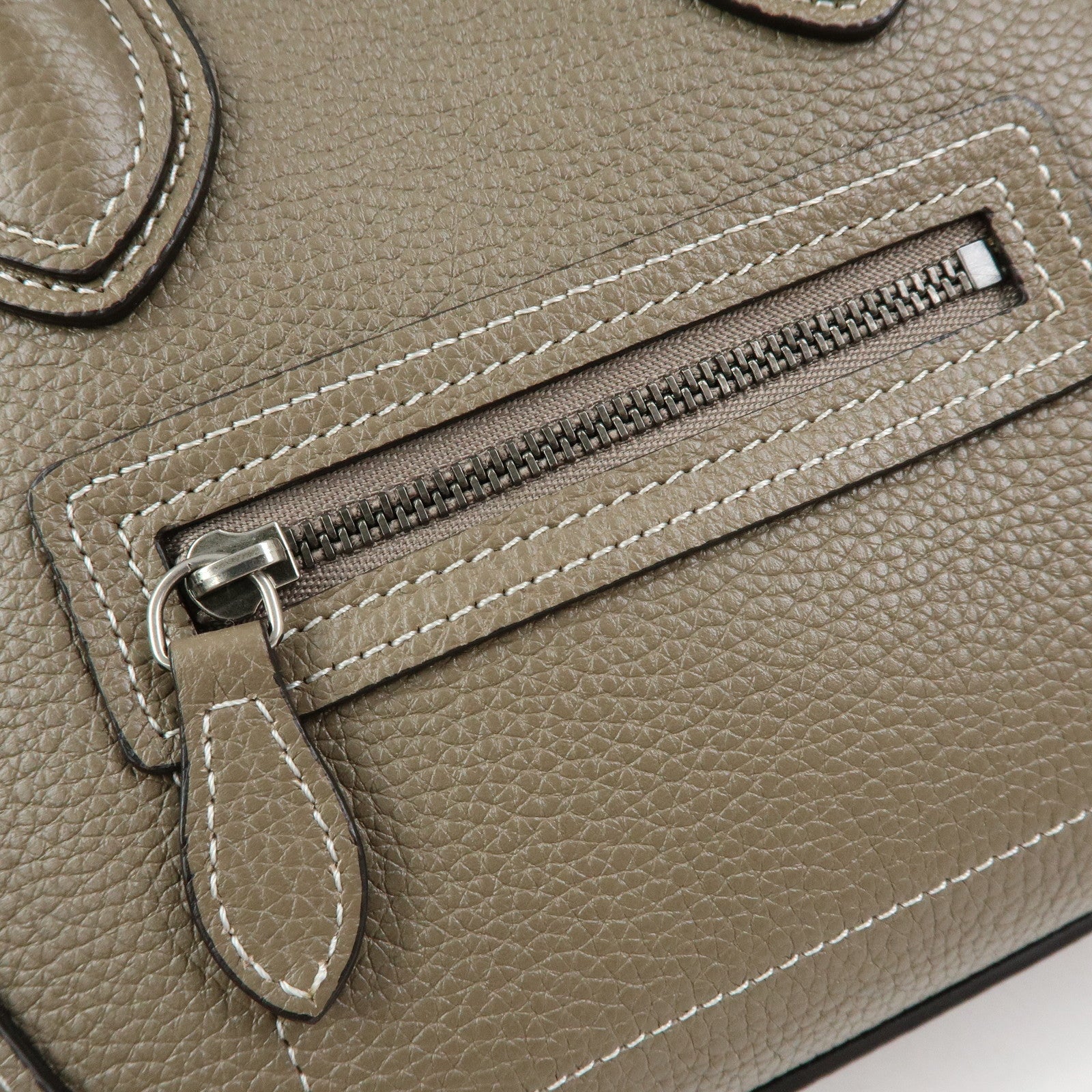 CELINE Luggage Nano Shopper Calf Leather 2Way Bag Hand Bag Gray