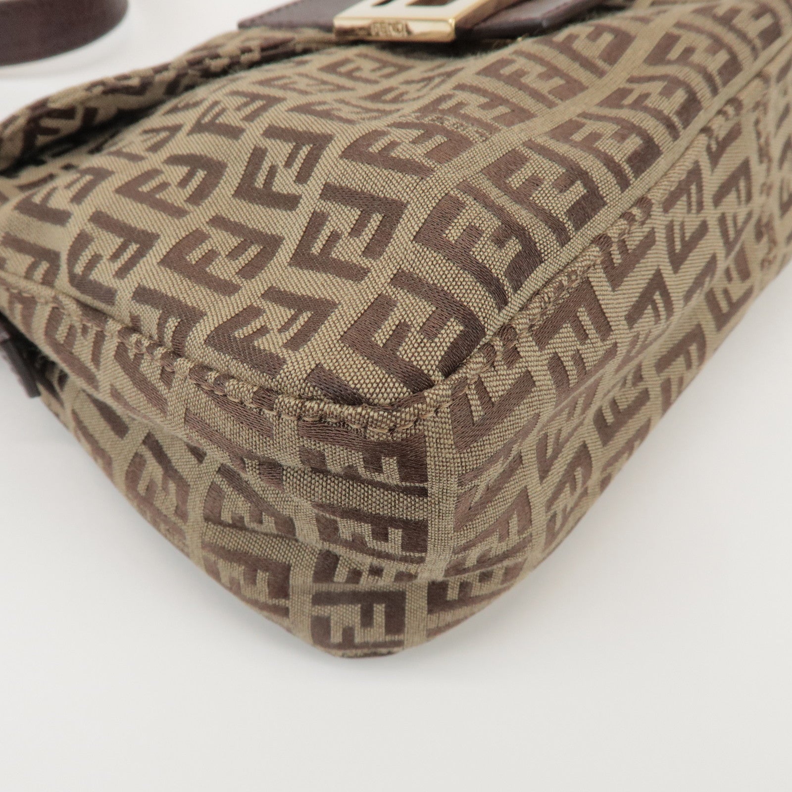 FENDI Zucchino Canvas Leather Hand Bag Brown Beige 8BR003