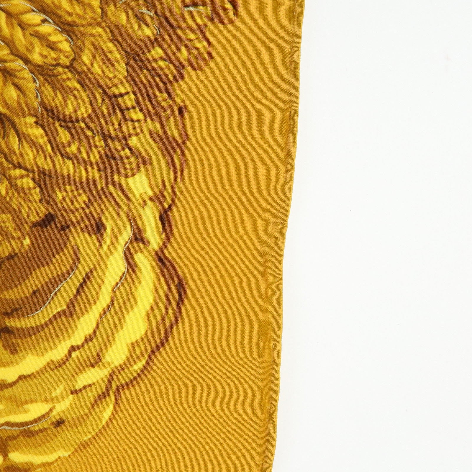 CHANEL Silk 100% Scarf Flower Motif Gold