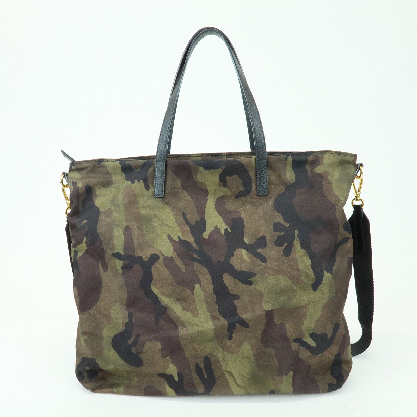 PRADA Triangle Logo Nylon Saffiano Leather 2Way Hand Shoulder Bag Khaki
