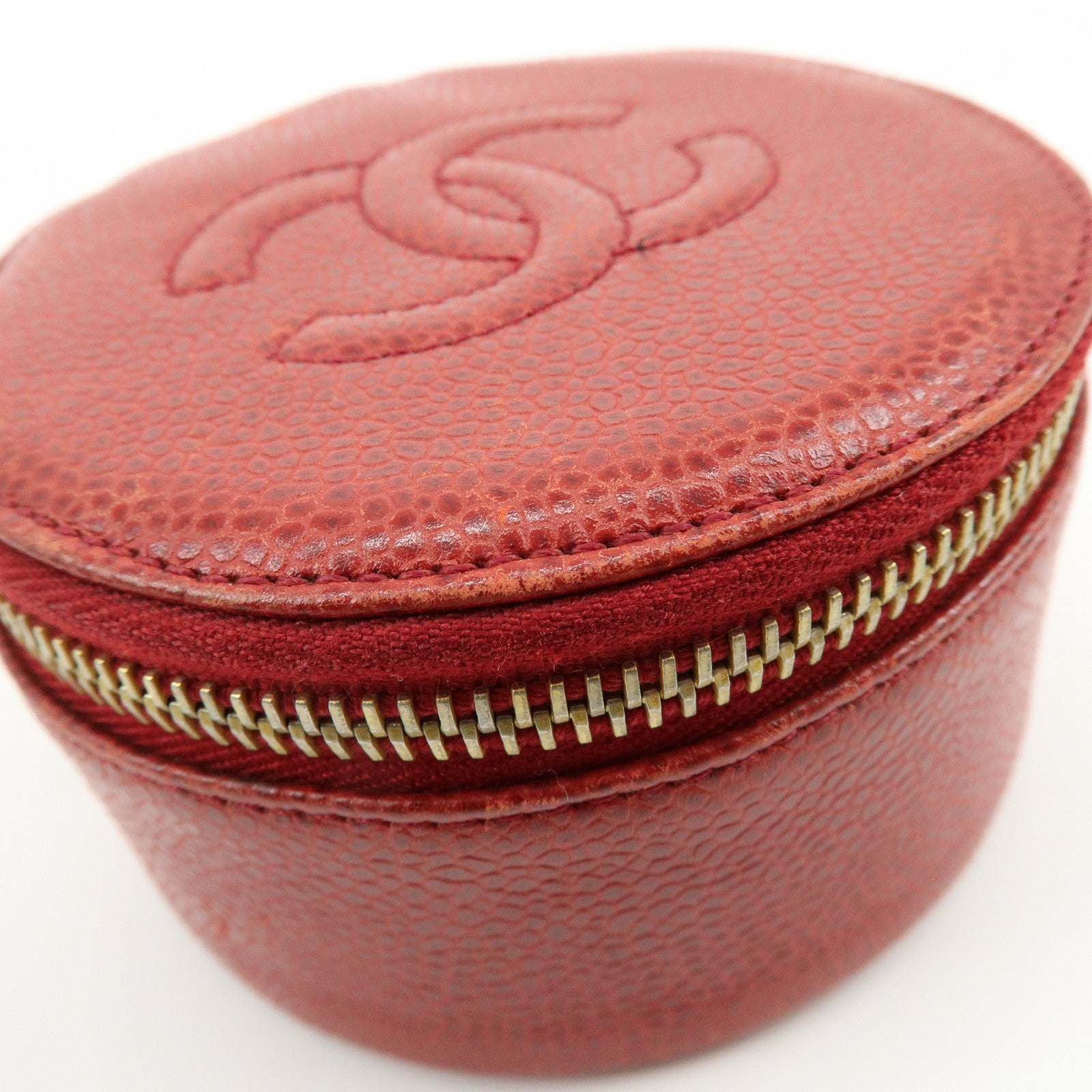 CHANEL COCO Mark Caviarskin Cosmetic Pouch Jewelry Case Red