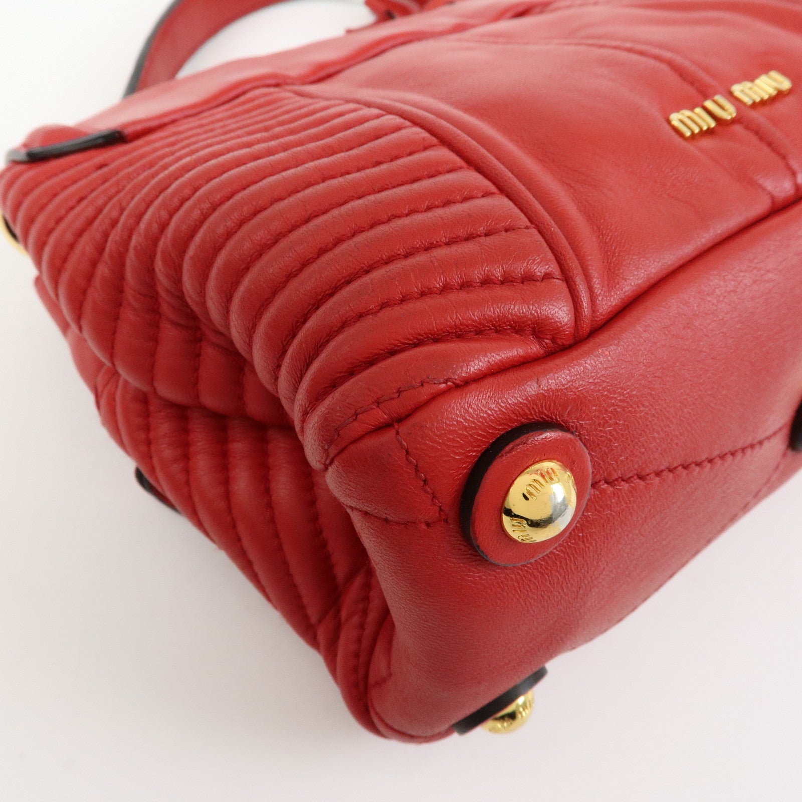 MIU MIU Leather 2Way Bag Hand Bag Shoulder Bag Crossbody Bag Red