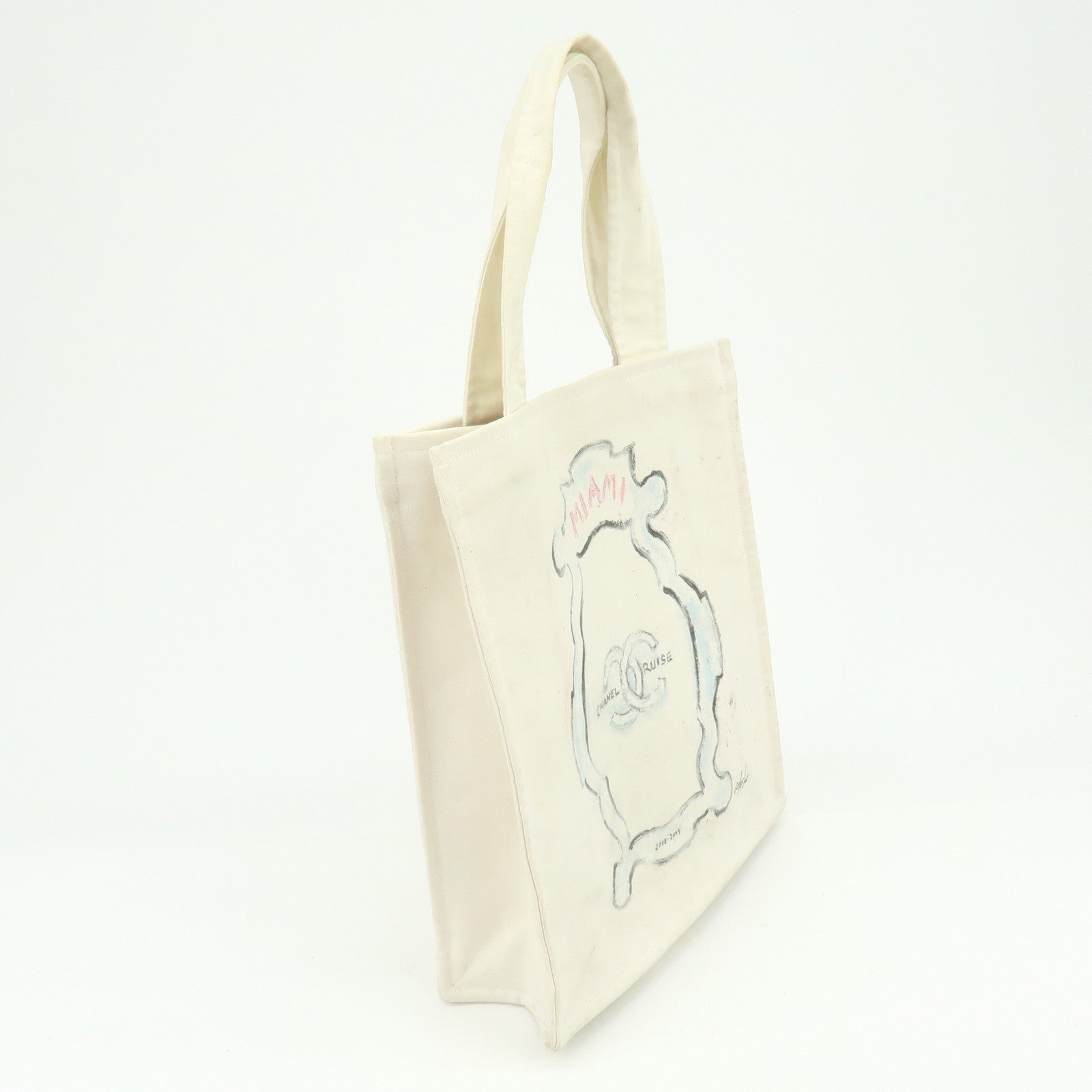 CHANEL Cruise Line Miami Canvas Tote Bag Shoulder Bag White A46069