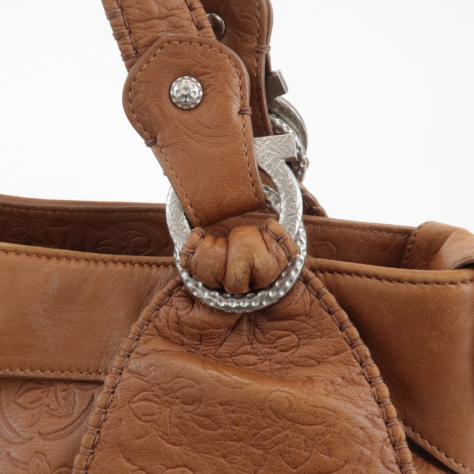 Ferragamo Ganchini Leather Shoulder Bag Hand Bag Brown Used