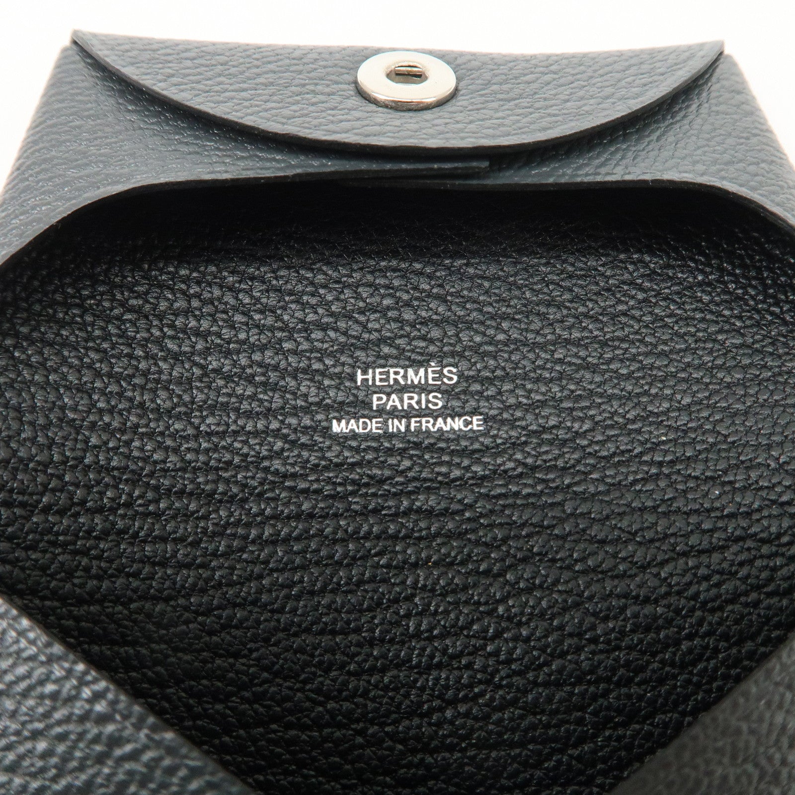 HERMES Bastia Chevre Leather Coin Case Wallet W Stamped Gray