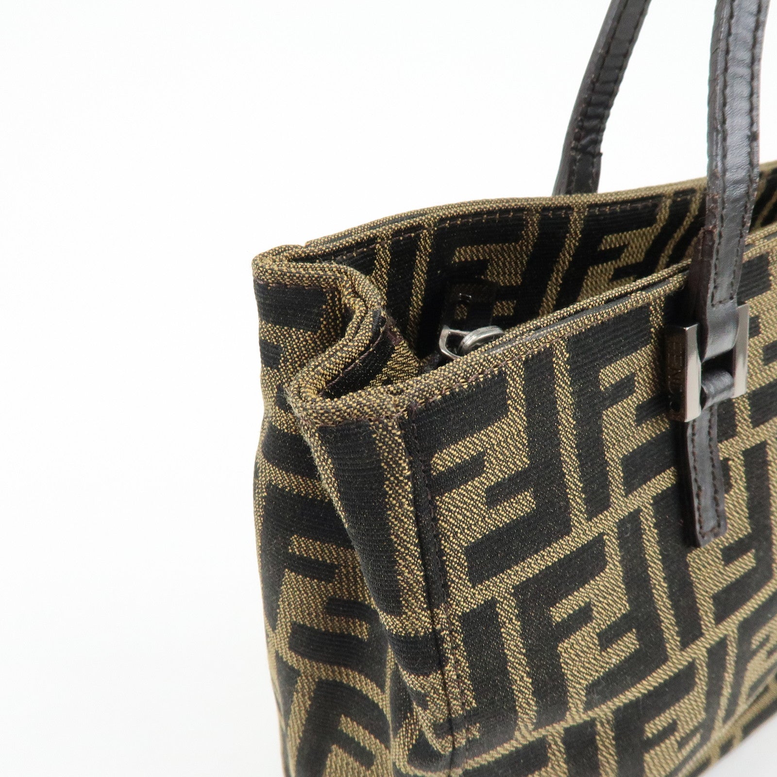 FENDI Zucca Canvas Leather Tote Bag Hand Bag Brown 8BH072