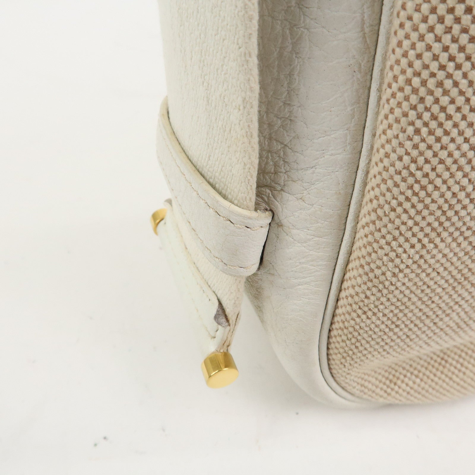 HERMES Saco Canvas Leather Shoulder Bag B Stamped Natural Gold HDW
