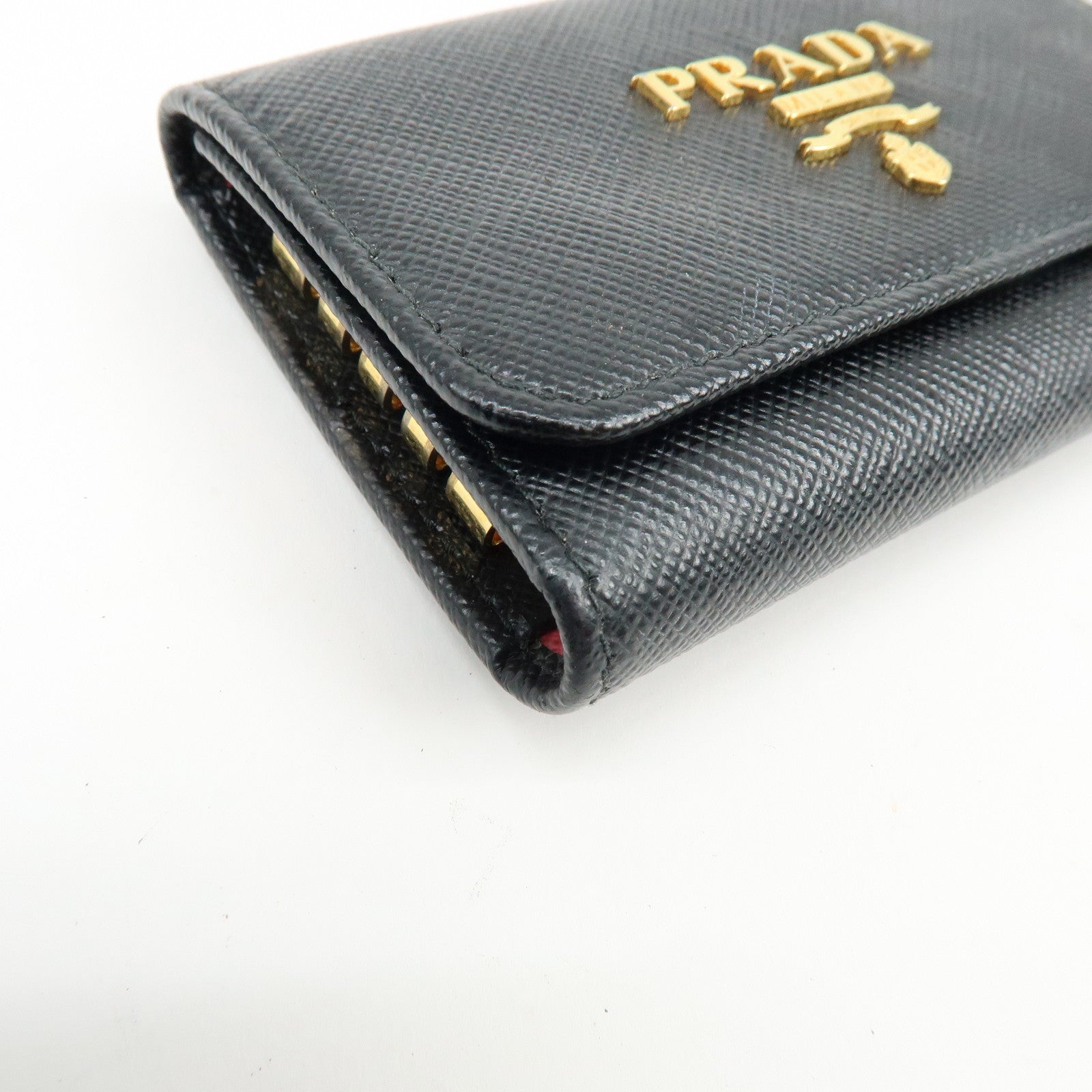 PRADA Saffiano Leather Key Case Key Ring Key Holder Black