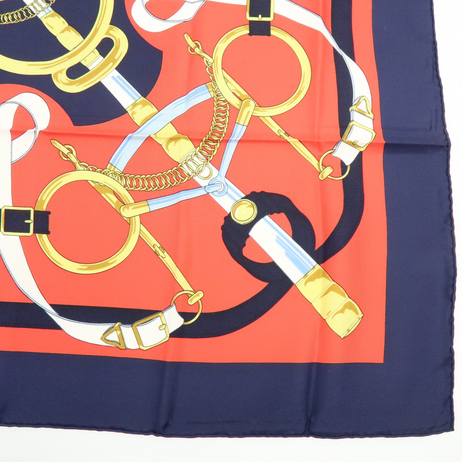 HERMES Carre 90 Silk 100% Scarf  Eperon d'or Navy Red