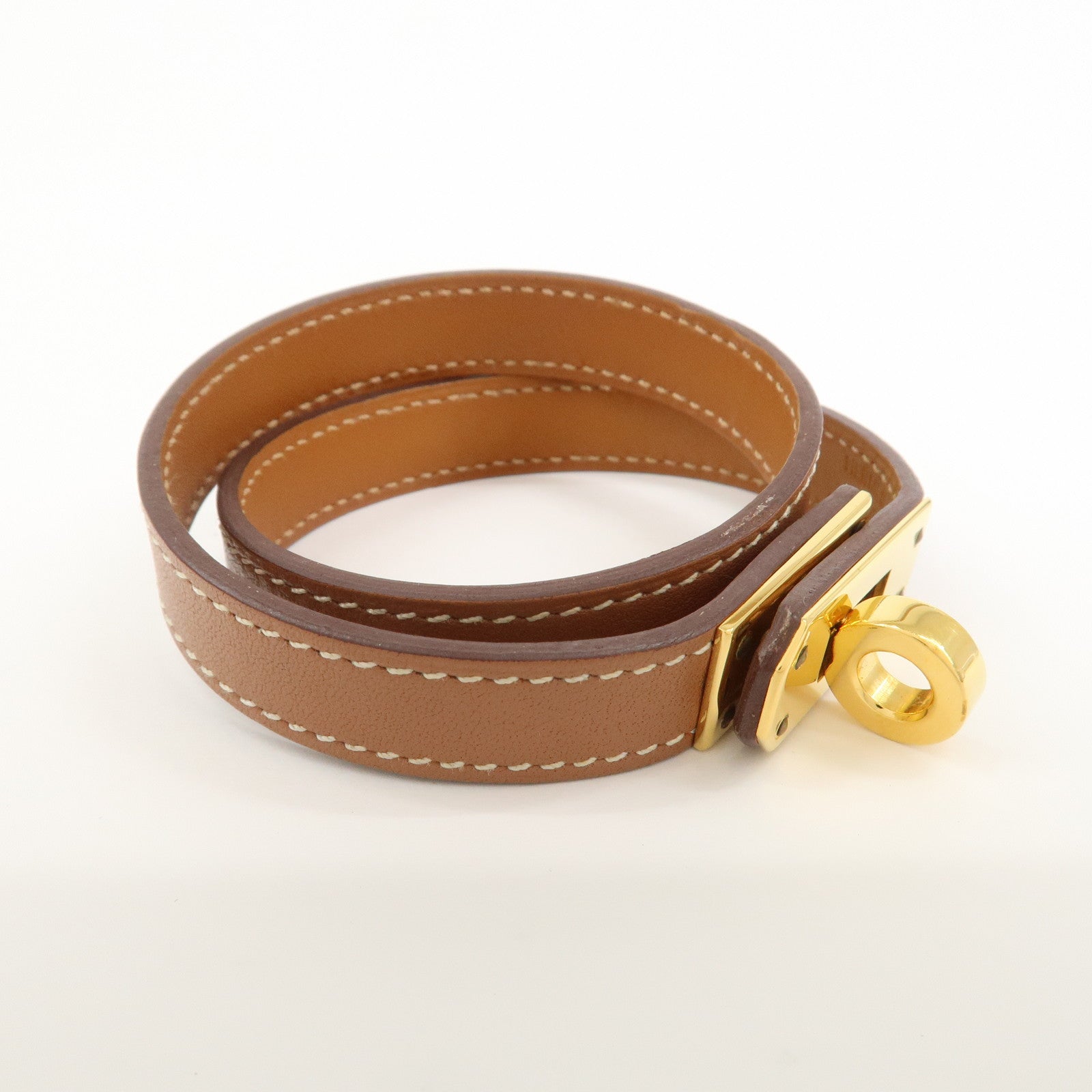 HERMES Mini Kelly Double Tour Bracelet Bangle D Stamped Gold