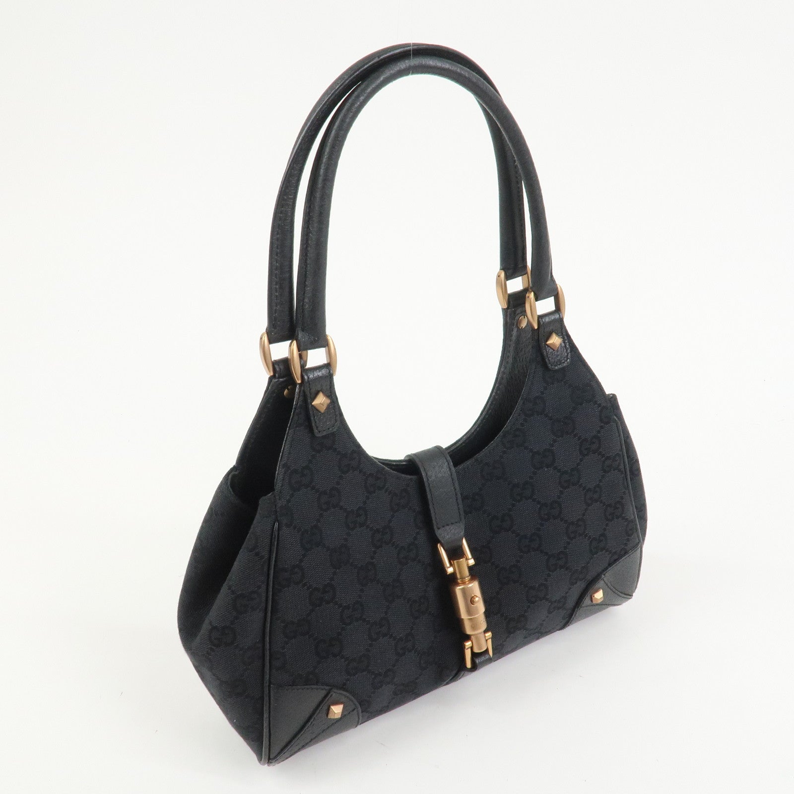 GUCCI New Jackie GG Canvas Shoulder Bag Hand Bag Black 124409