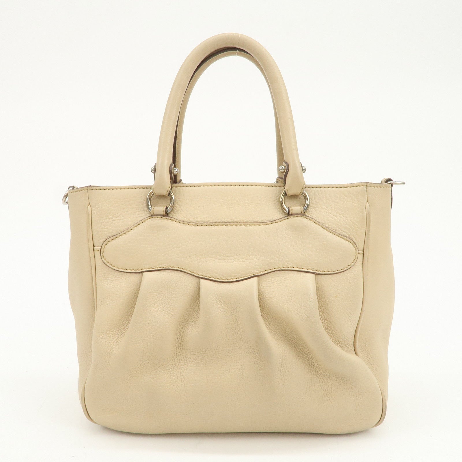 Ferragamo Gancini Leather 2Way Bag Hand Bag Shoulder Bag Beige