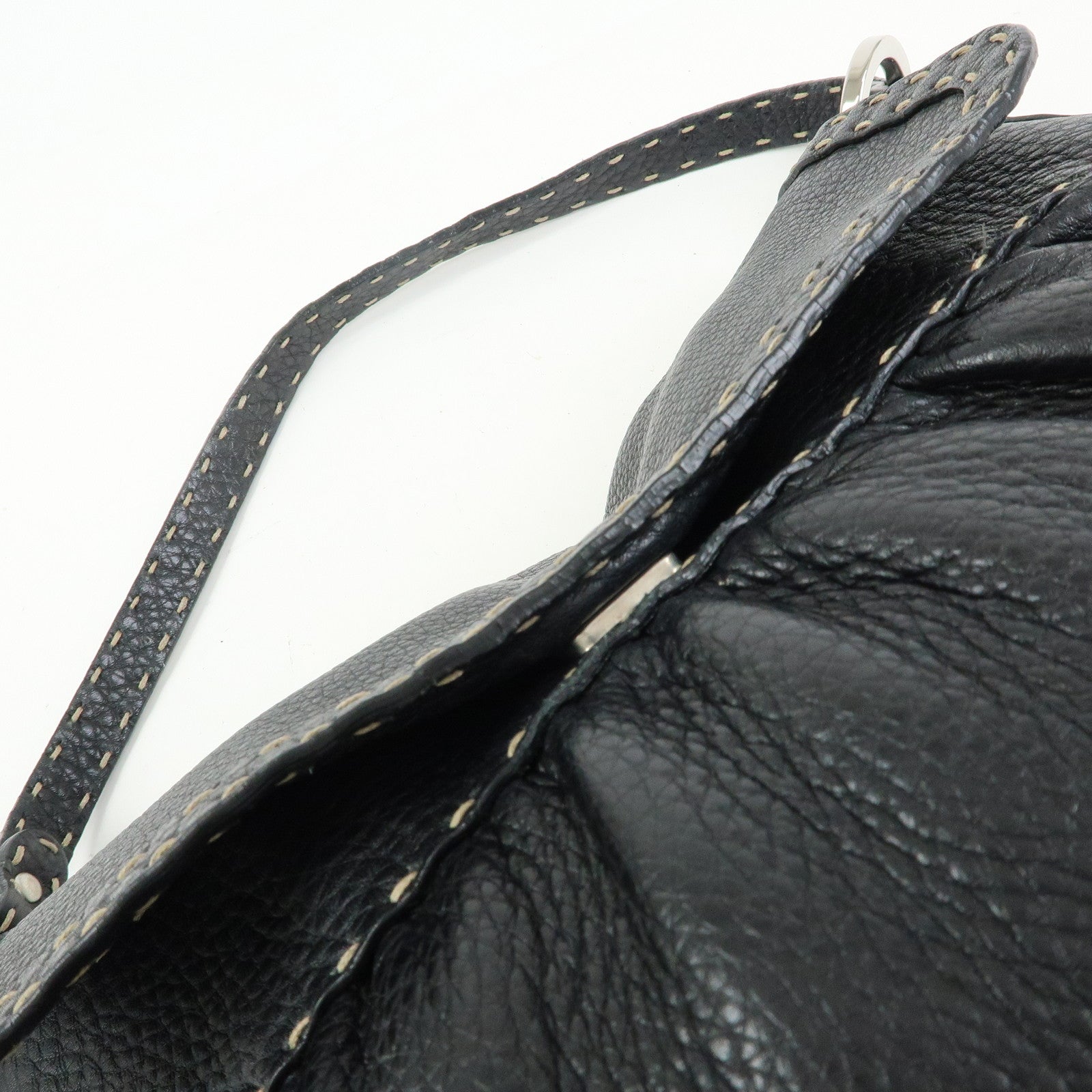 FENDI Selleria Leather Shoulder Bag Hand Bag Black 8BR356