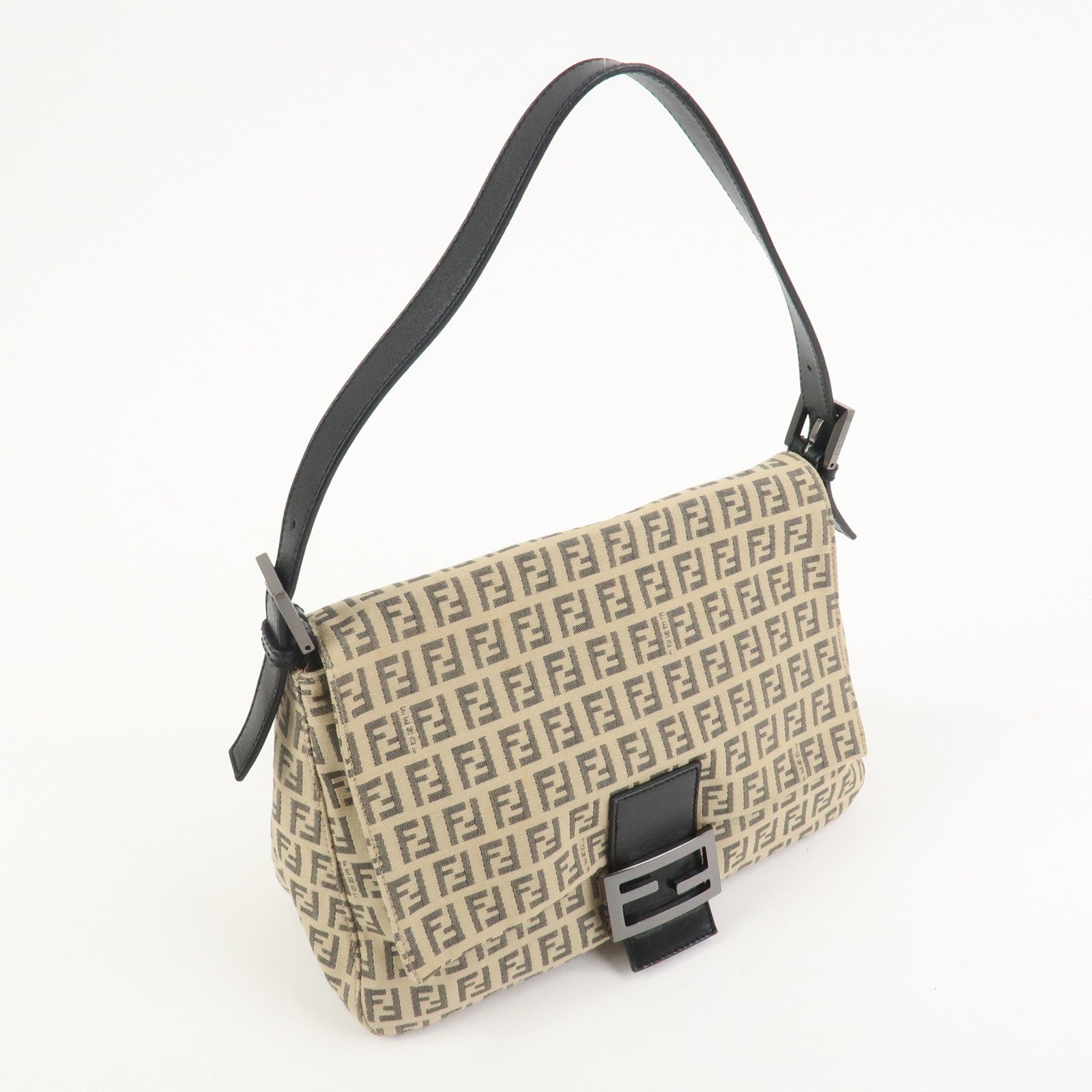 FENDI Zucchino Mamma Baguette Canvas Leather Shoulder Bag 8BR001