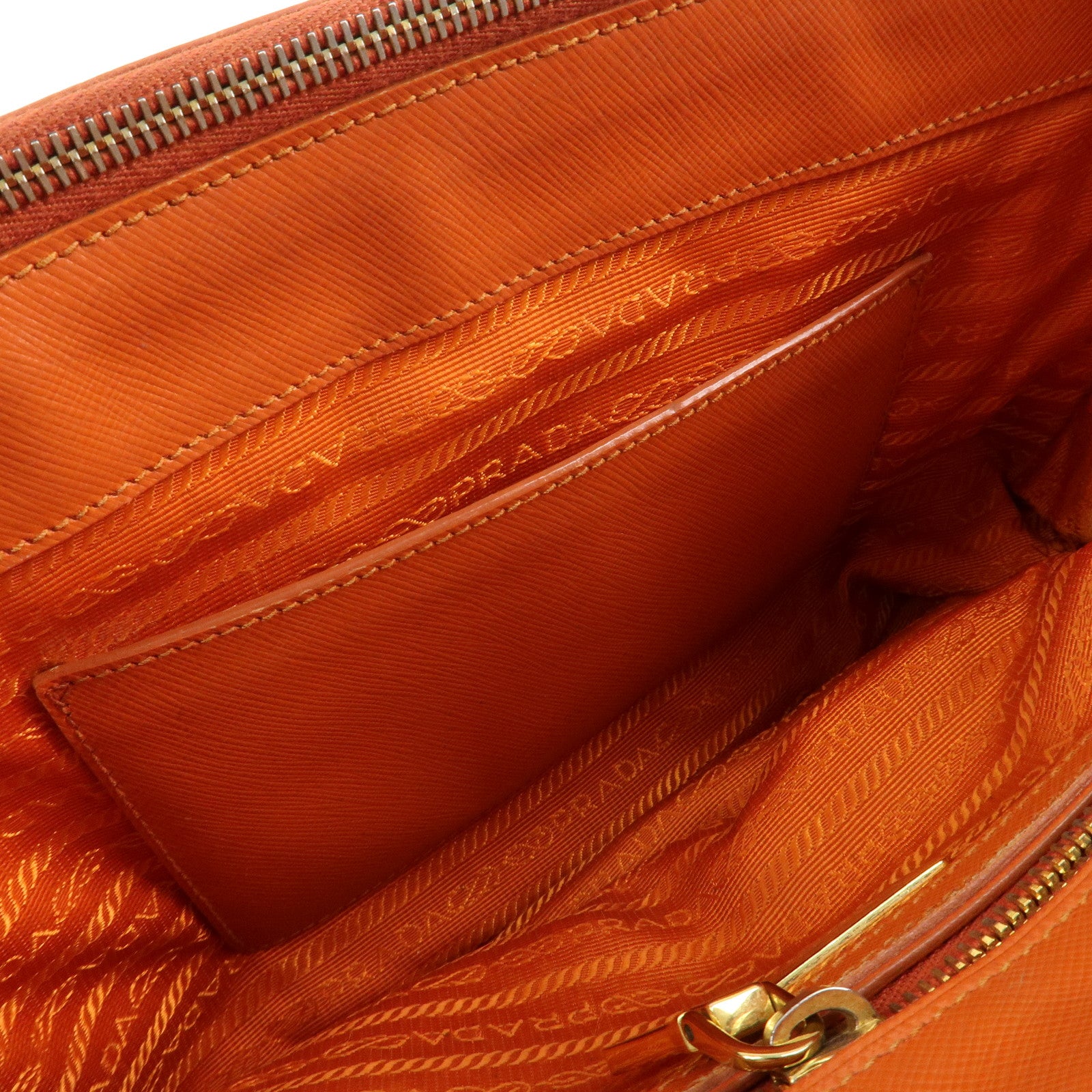 PRADA Triangle Logo Leather 2Way Hand Bag Orange 1BA863 Used